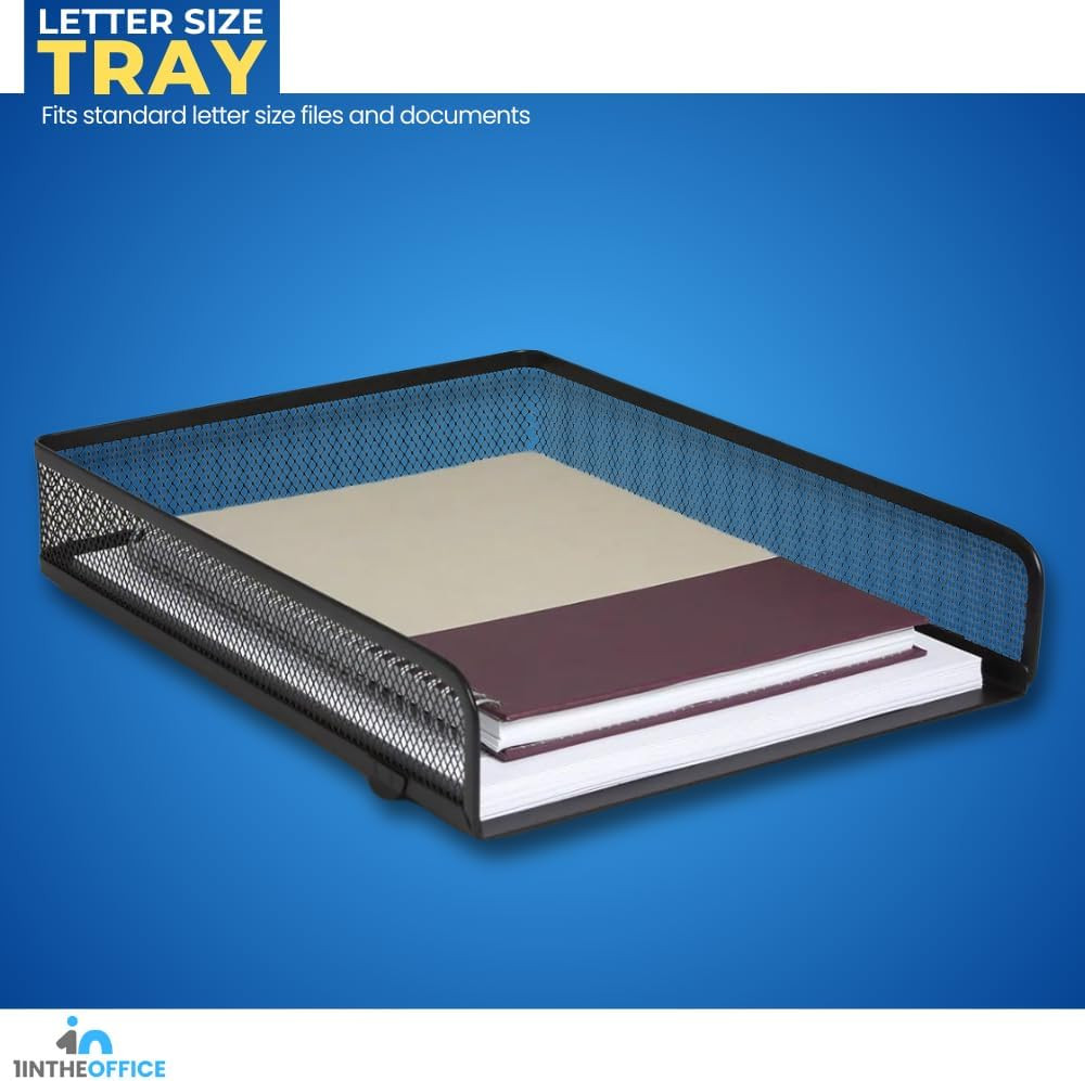 Stackable Letter Tray, Matte Black Wire Mesh Front-Load Letter Tray