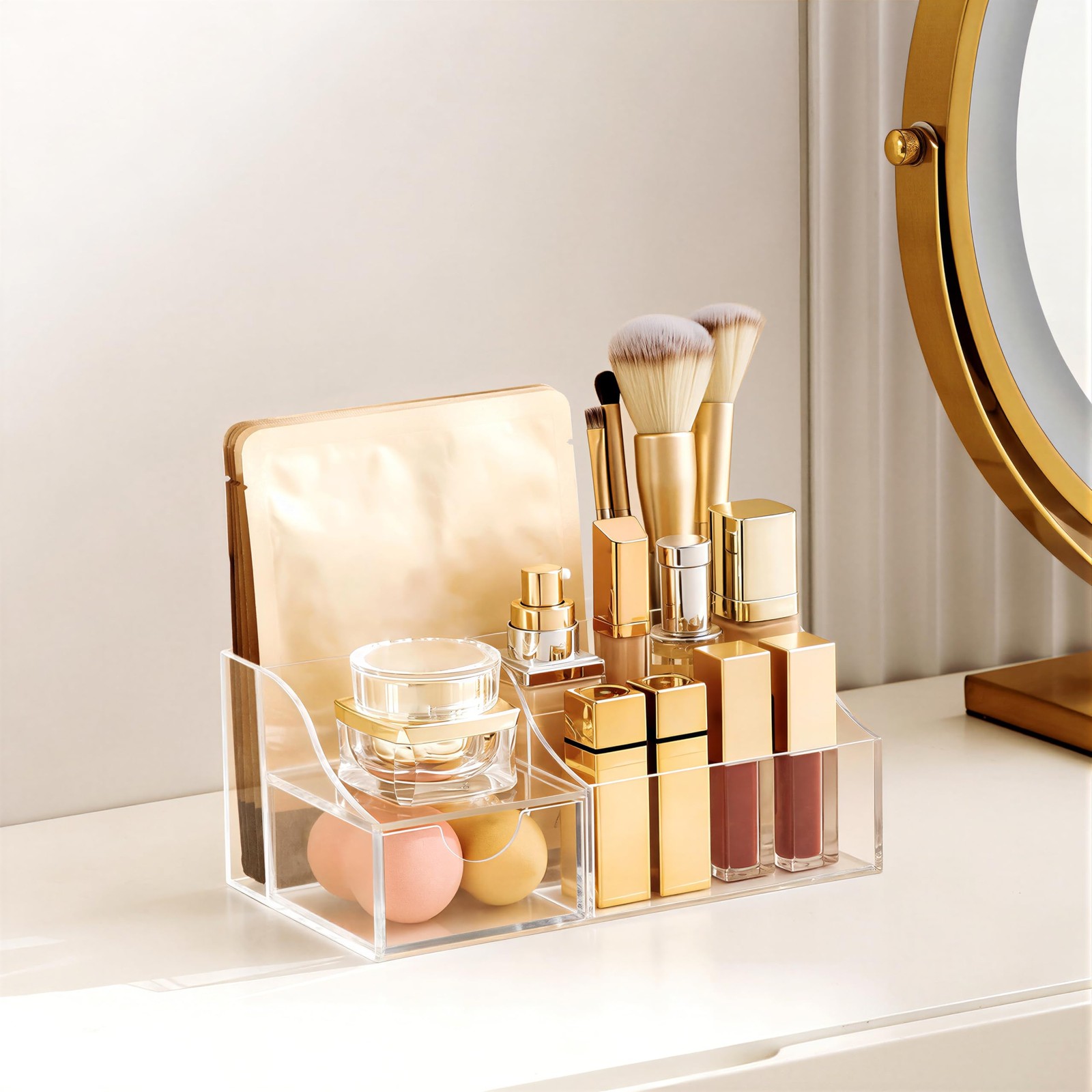 HBlife Acrylic Desk Organizer with Drawer, Pen & Pencil Holder, Clear