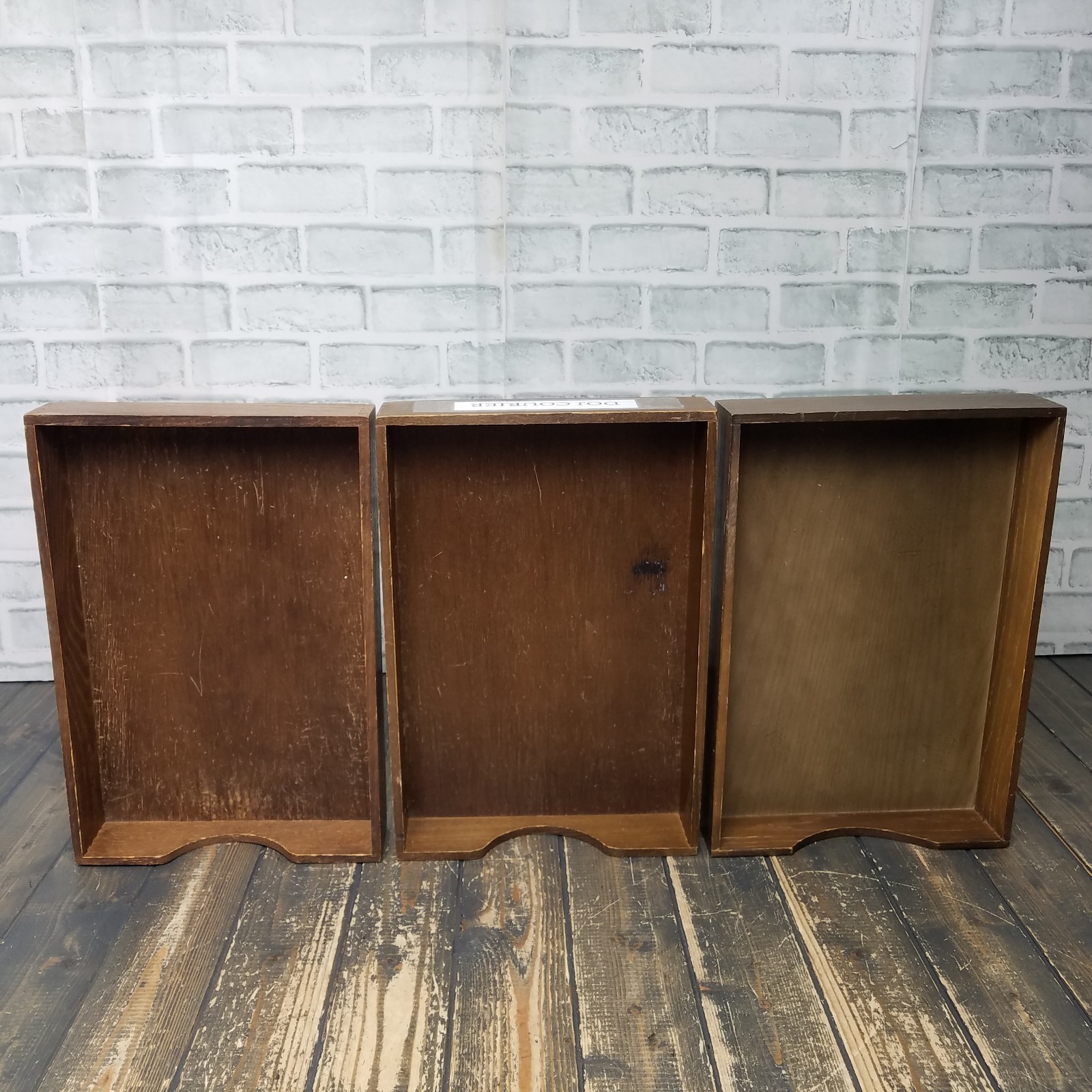 LOT 3 Vintage Wood Desk LEGAL Organizer Tray Dovetail Wood Office In Out Box #32
