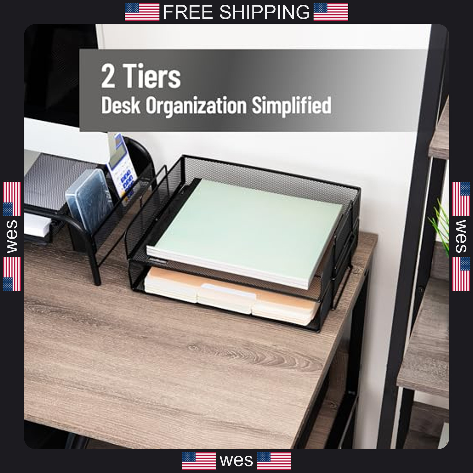Mind Reader stackable paper tray set black metal mesh desktop organizer 2 pcs