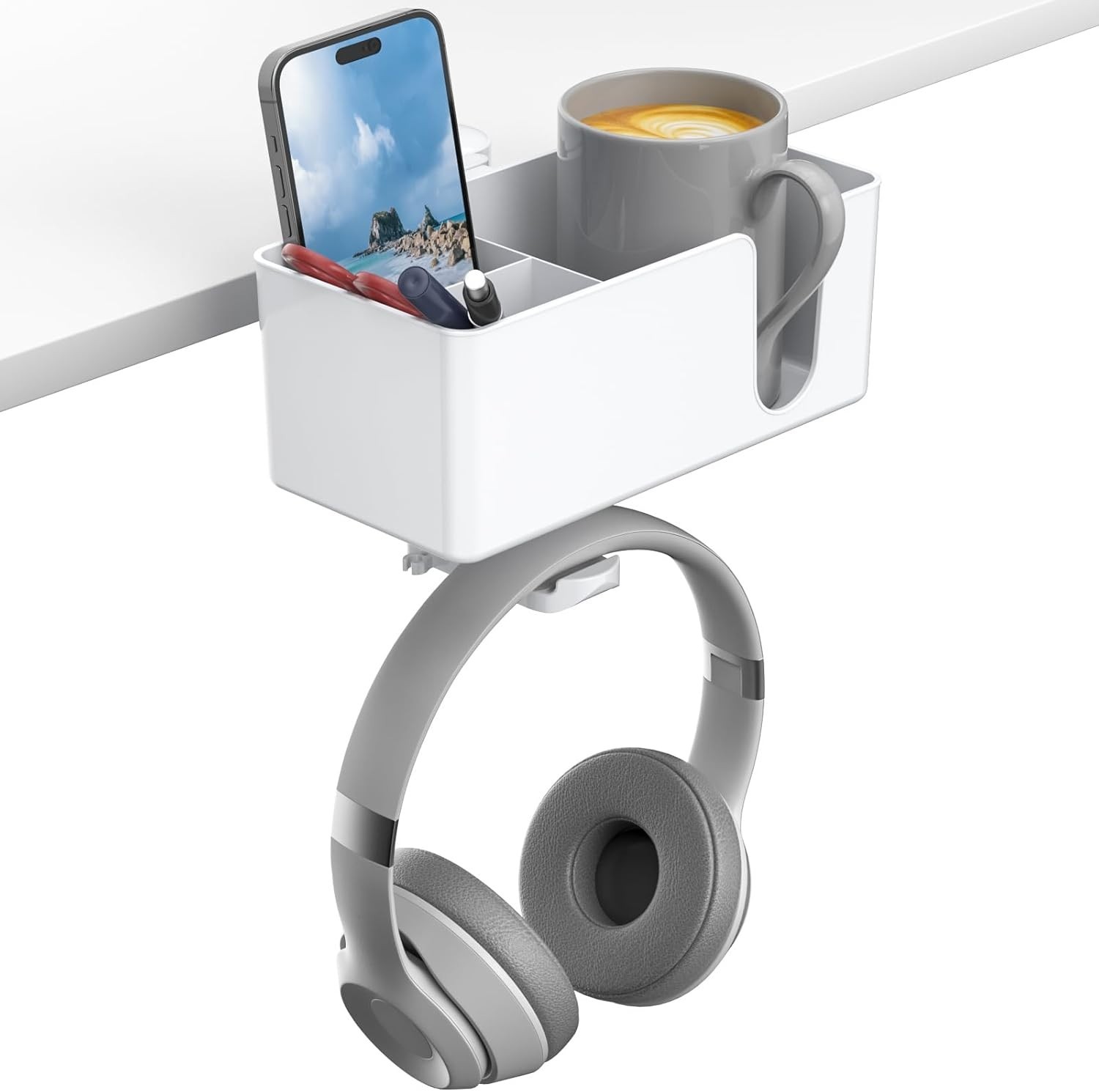 Modern Rotating Desk Organizer with Detachable Storage & Cup Holder – White