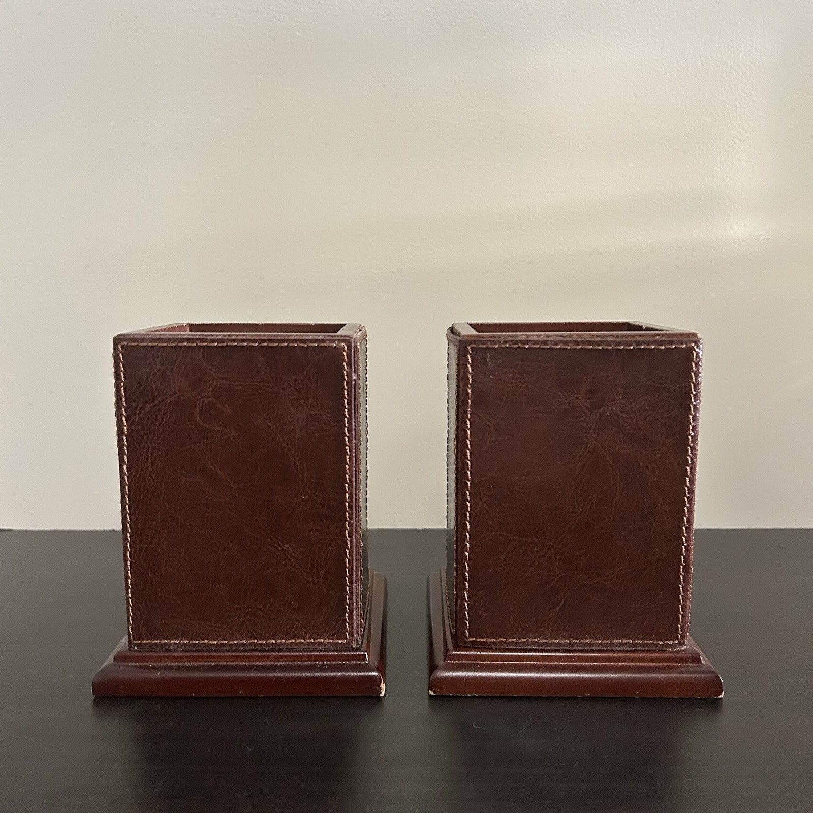 Faux Leather Pencil Holder Set of 2 Brown Desk Organizers 2003 Target