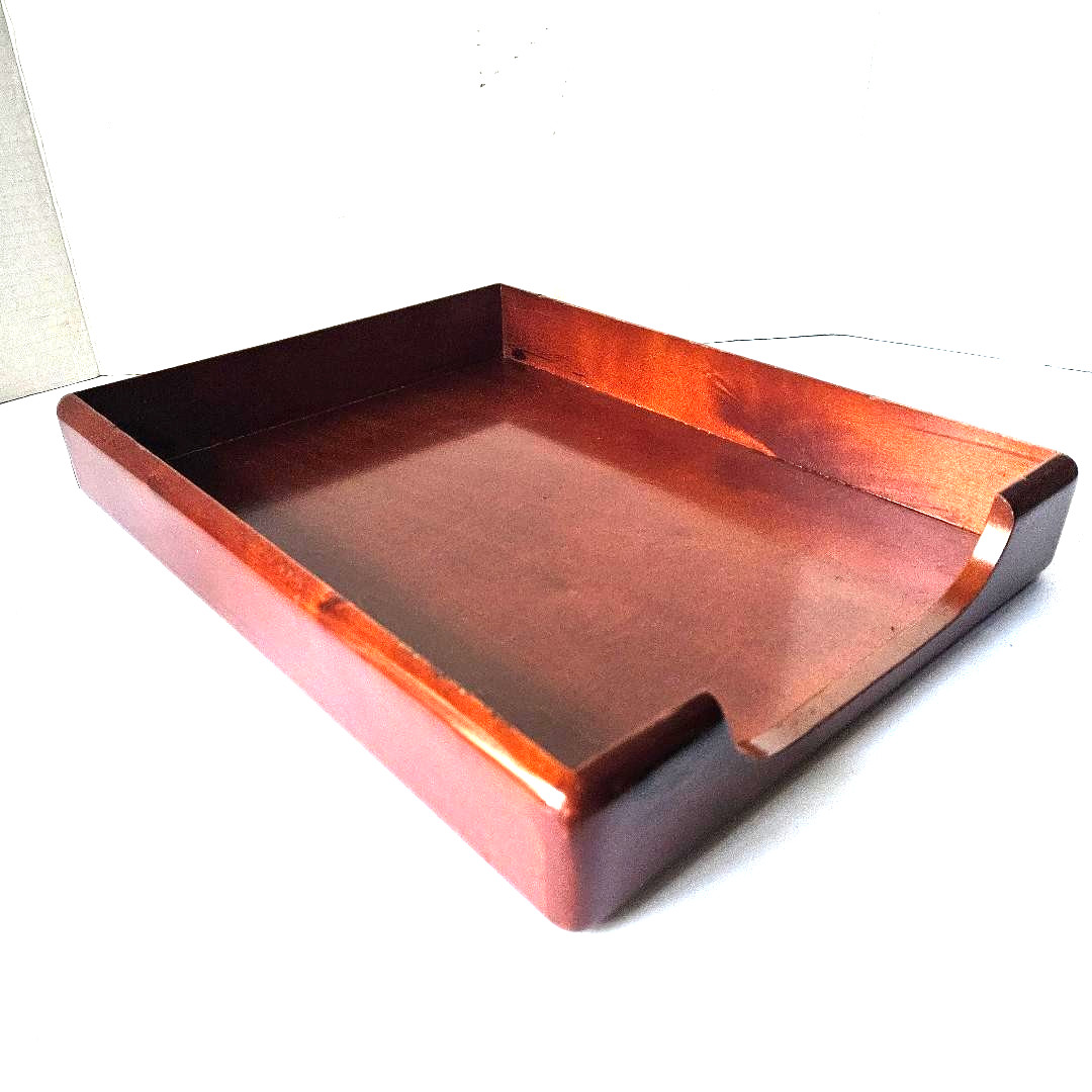 Vintage Eldon Woodline Wood Box Desk Organizer, Inbox/Outbox Tray, Excellent.