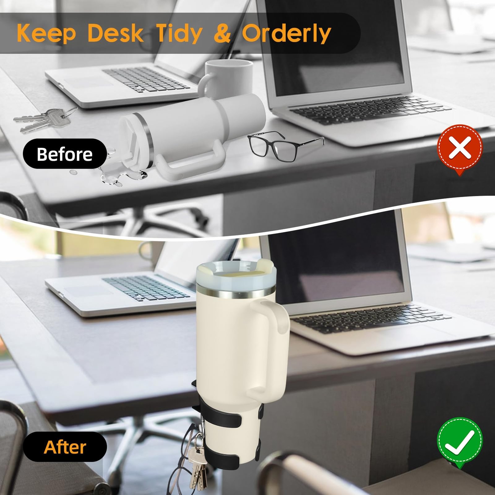 VEAQEE Desk Cup Holder, 2-in-1 Holder for Compatible with Black