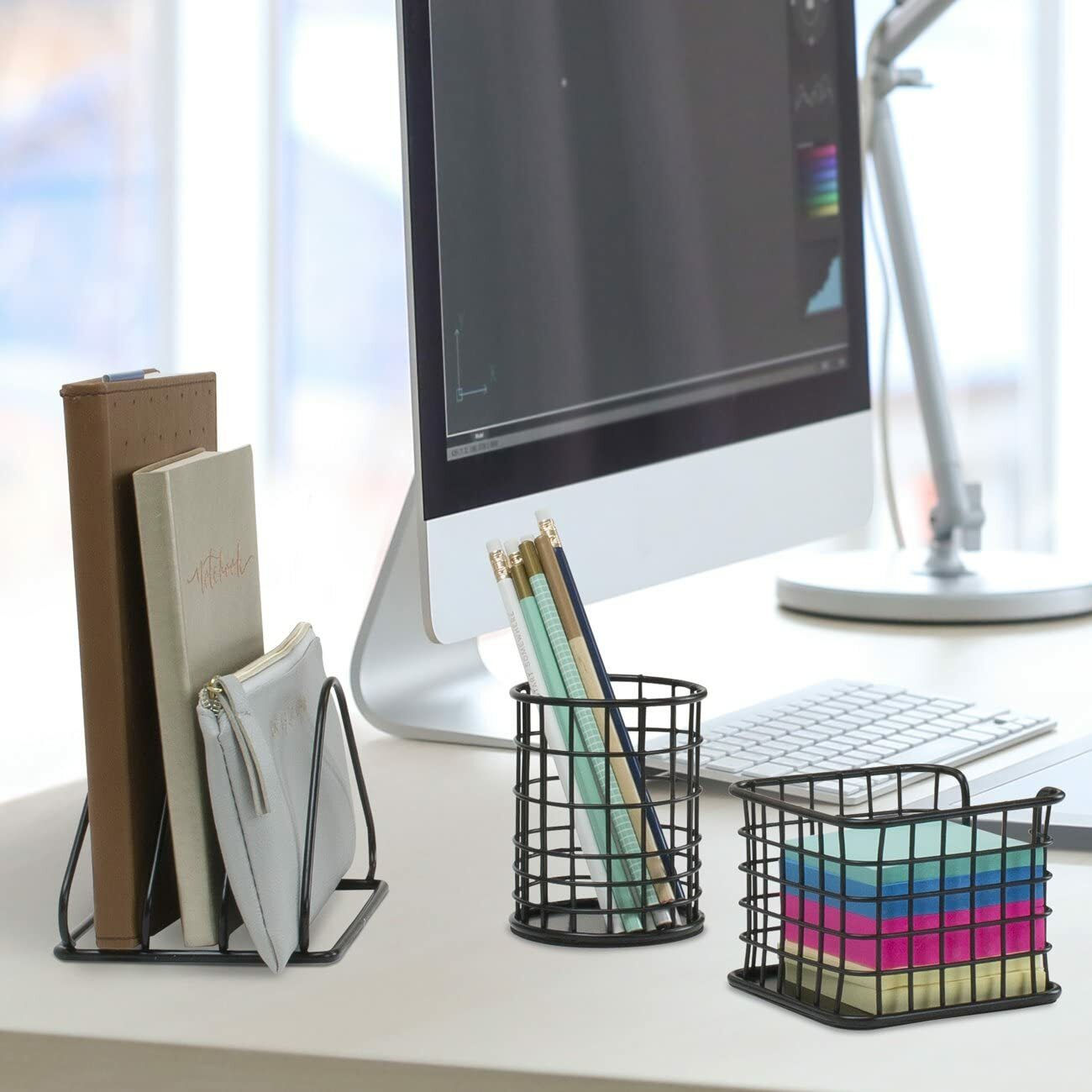 Sorbus 5 in 1 Desk Workspace Organizer Set for Home or Office (Wire Metal Black)