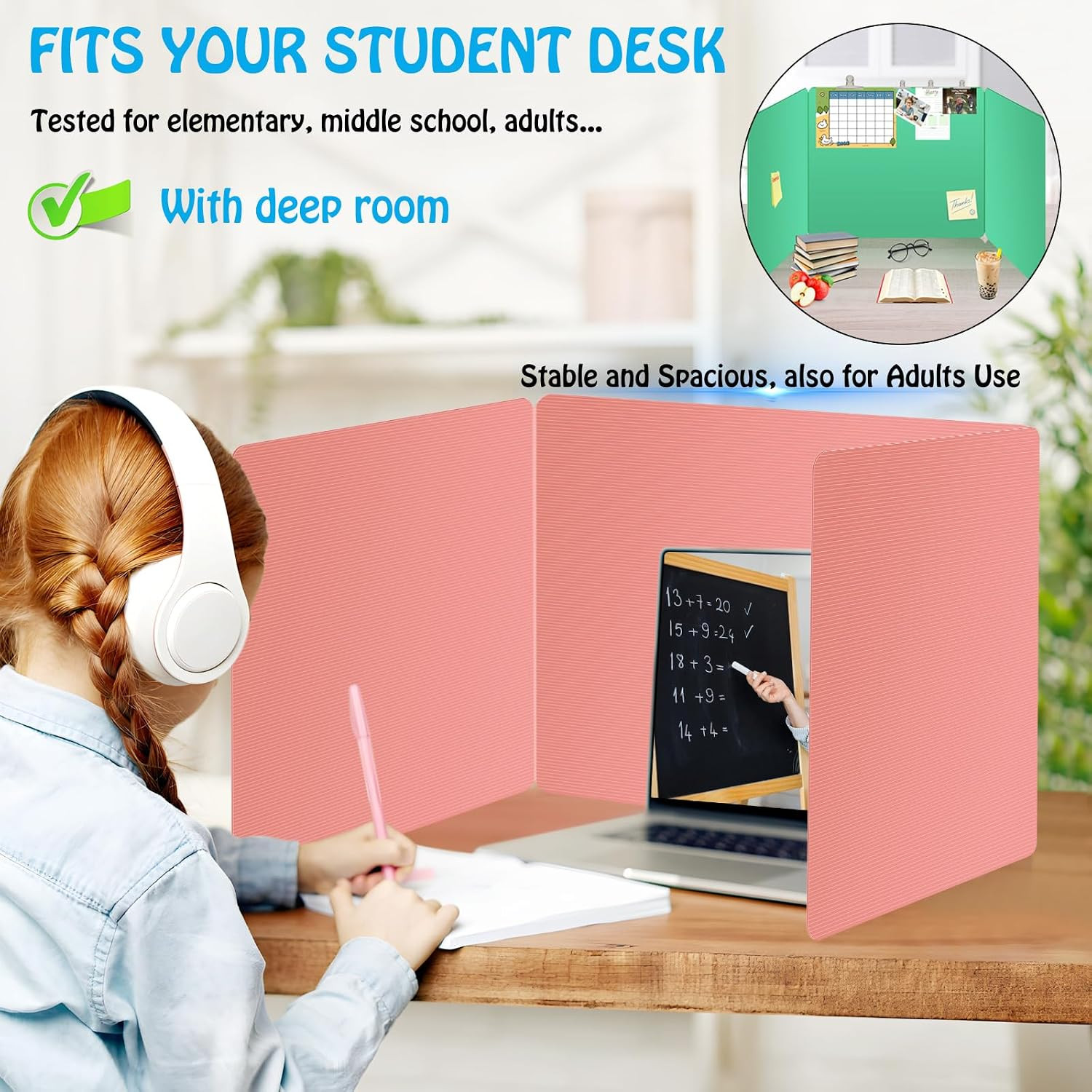 Colorful 24-Pack Desk Dividers for Students, Durable Plastic Study Carrel Divide