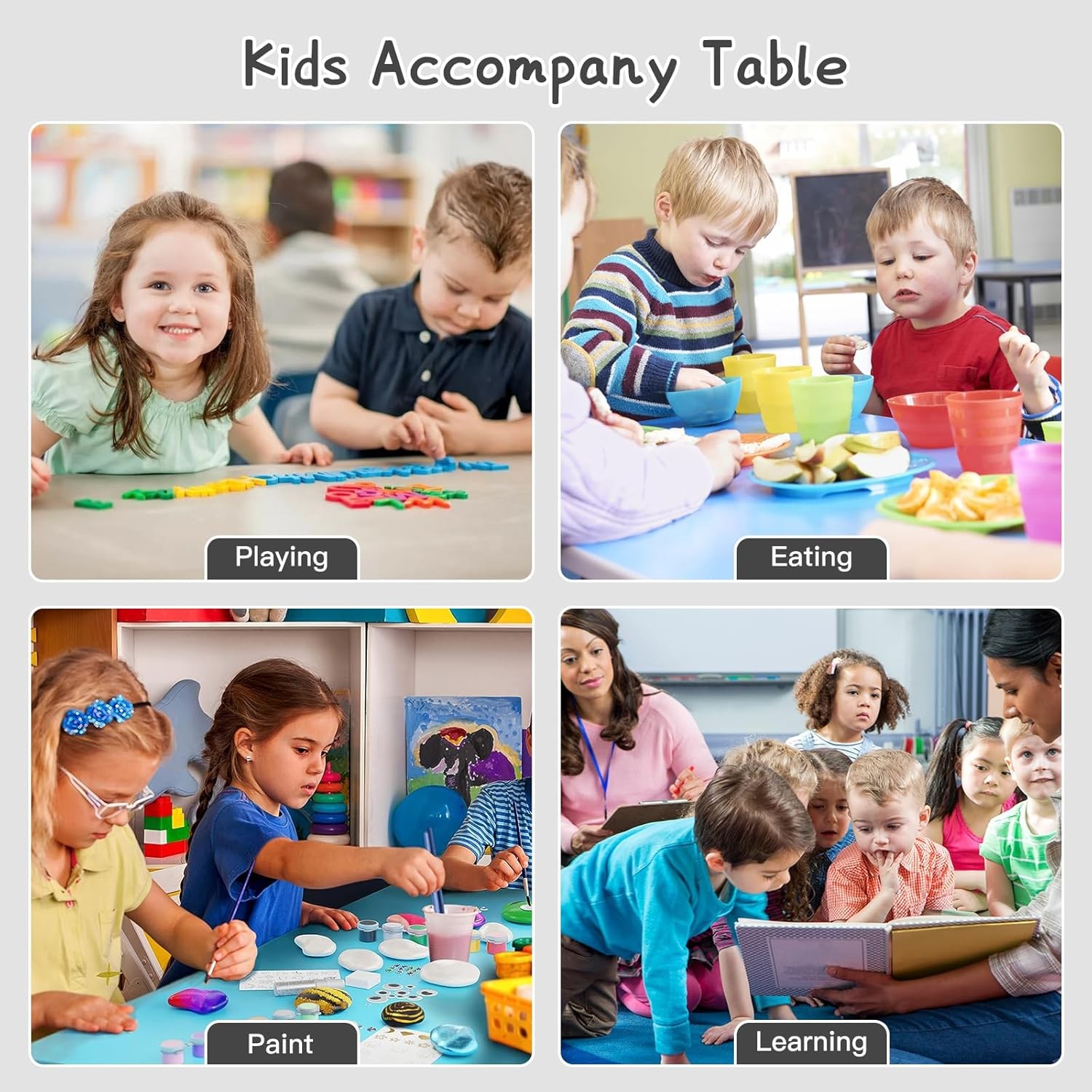 Kids Table and 6 Chairs Set，Height Adjustable Children Table & Chair