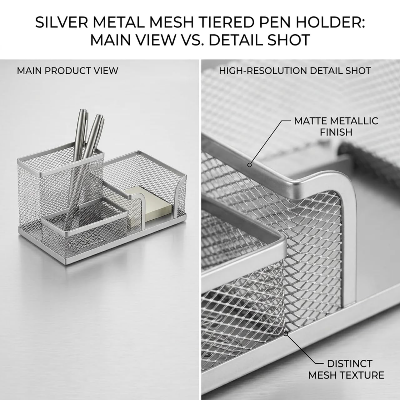 Reflygen Office Grid Desktop Organizer,Three-Compartment Pencil Holder Silver