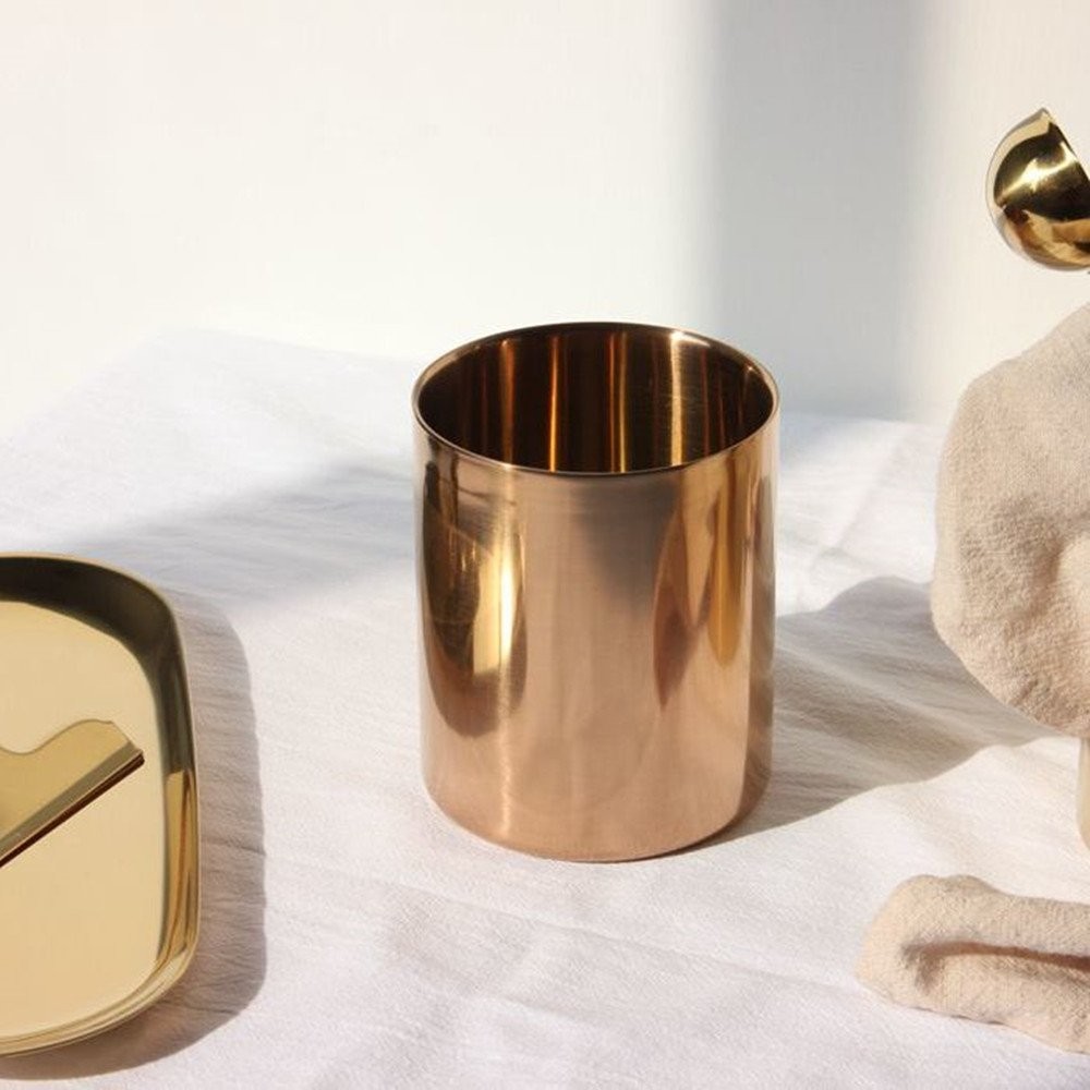Rose Gold Pen Holder Glossy Stainless Steel Pencil Cup for Desk Organizers Mu…