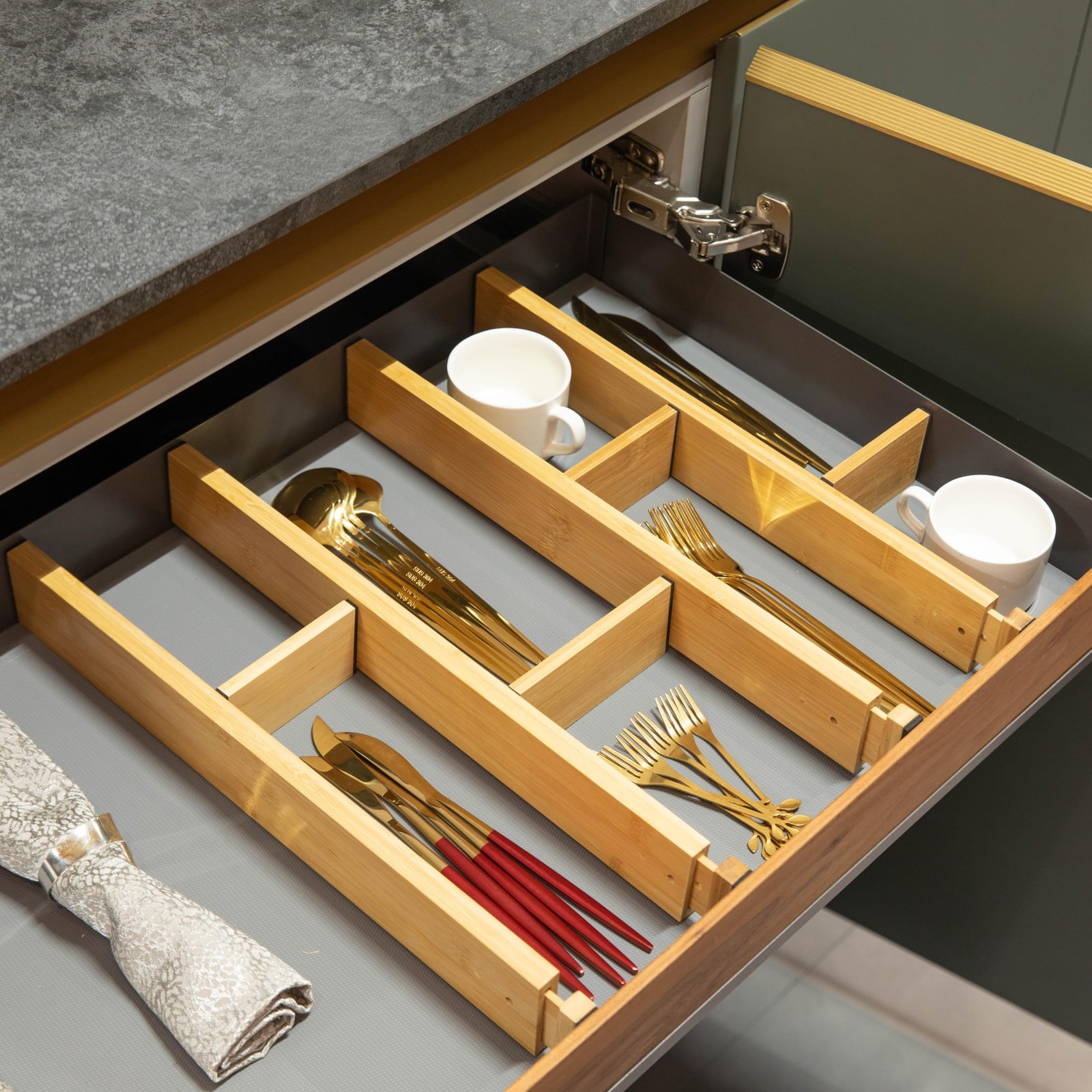 Basicwise Expandable & Adjustable Drawer Organizer with 4 8 Piece, Brown