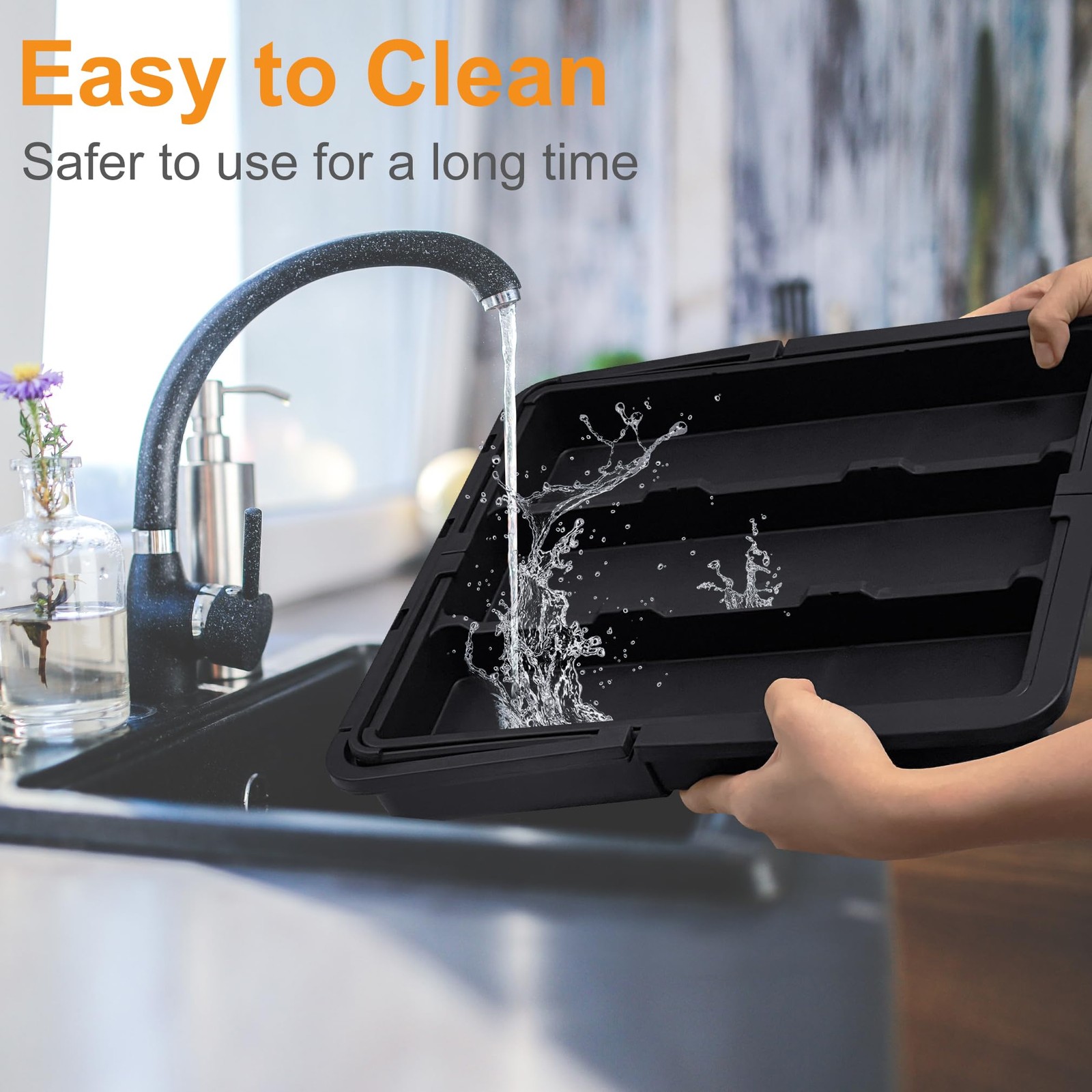 Large Utensil Drawer Organizer for Kitchen, Expandable Silverware Black