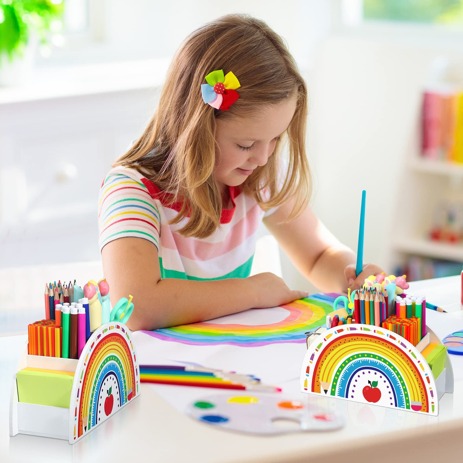 Wooden Rainbow Pencil Holder Pen Holder Teacher Appreciation Gifts from Stude…