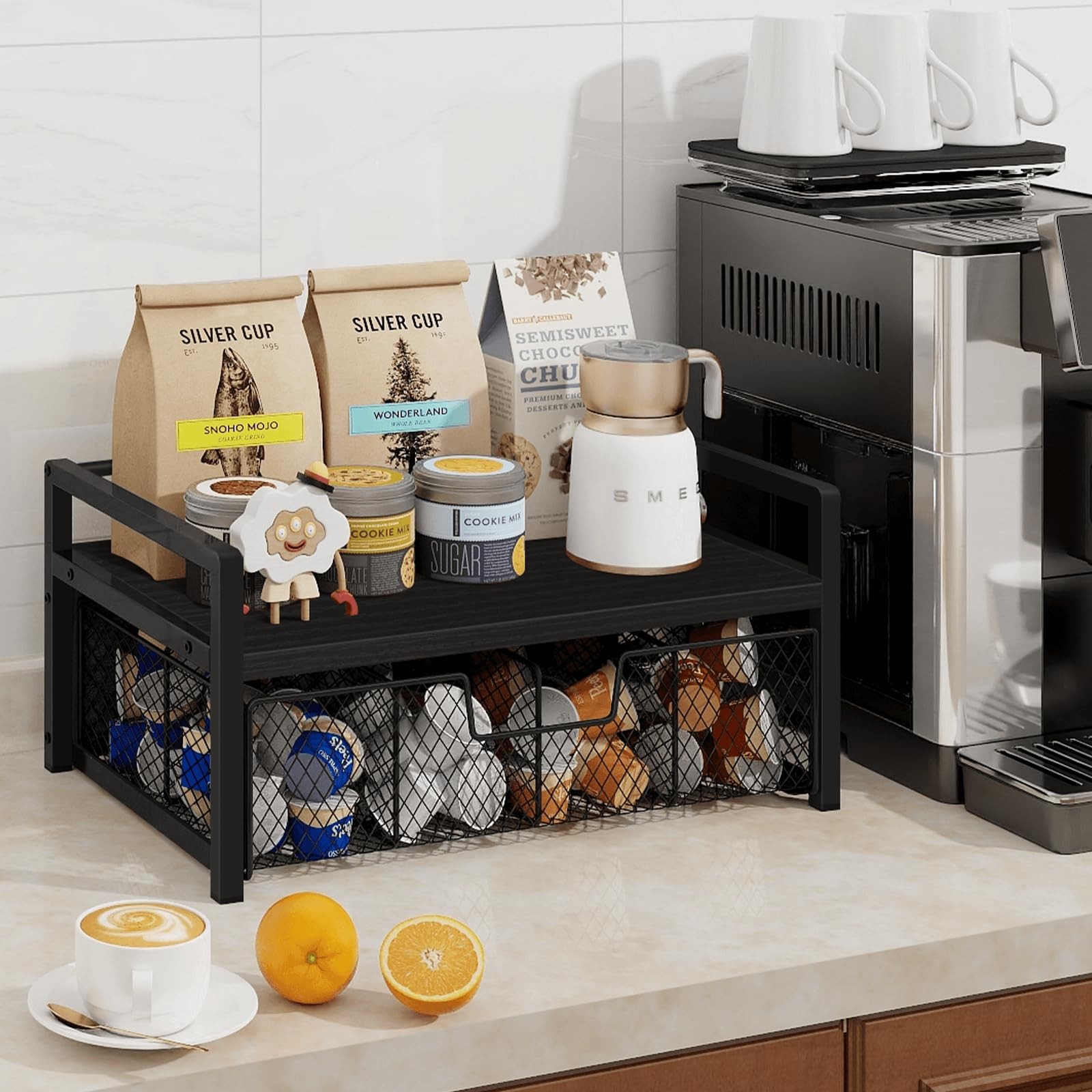 Homode Wood Tea Bag Organizer, Teabag Holder with Drawer, Black