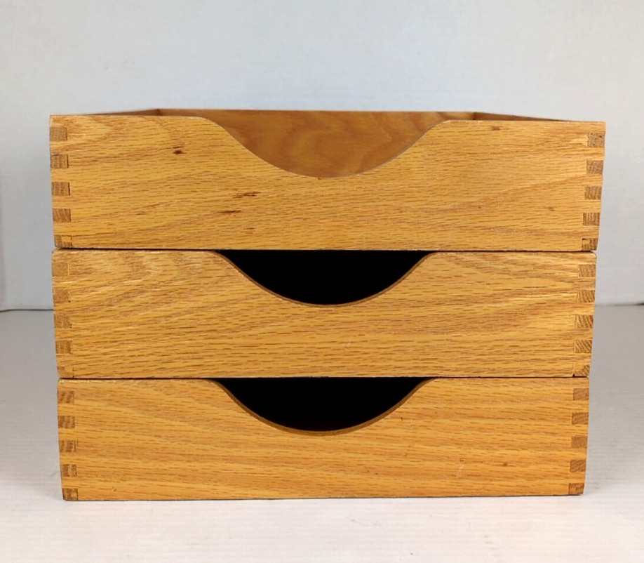 3 Vintage Hedberg 721 Letter Size Wood Desk Trays Dovetail Joints