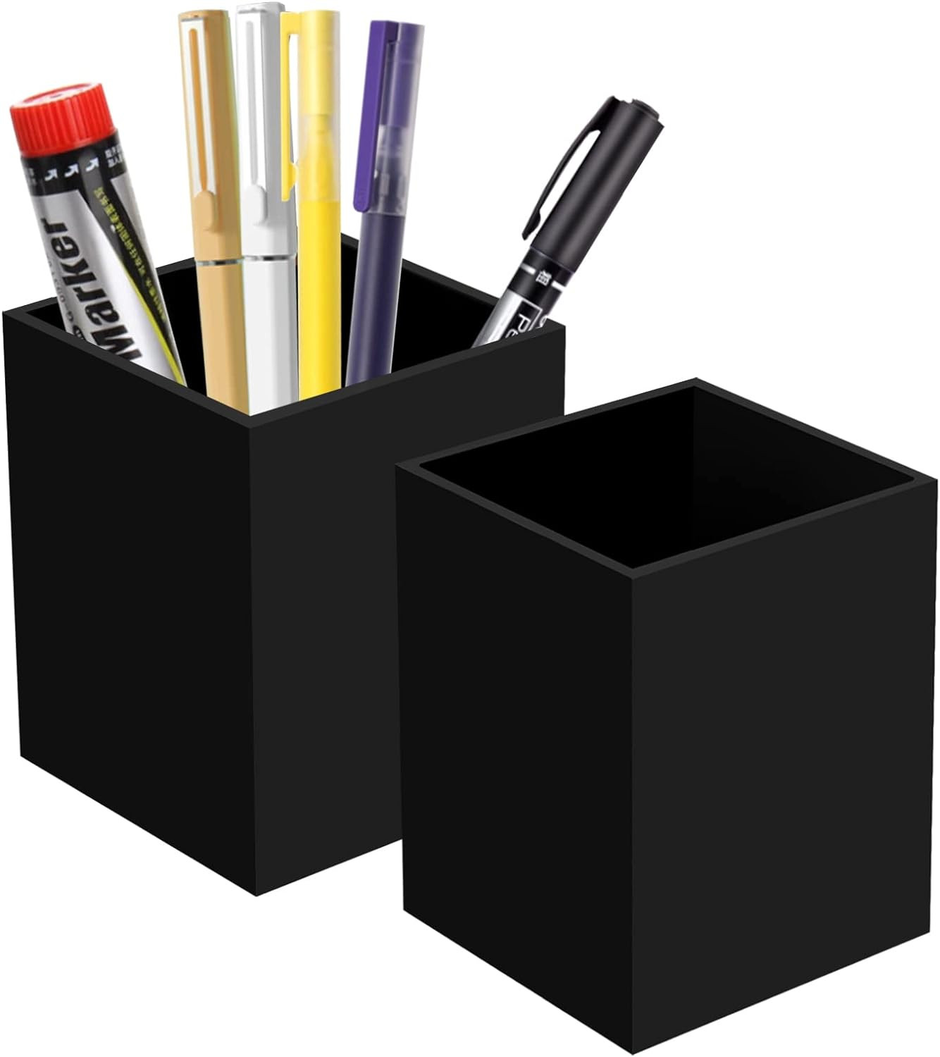 Acrylic Pen Holder Organizer, Black Pencil Holder for Desk, 2 Pack | Pen Holder