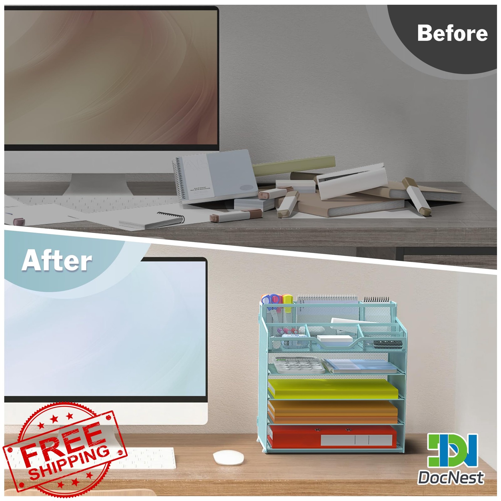Docnest 5 tier mesh desk organizer blue
