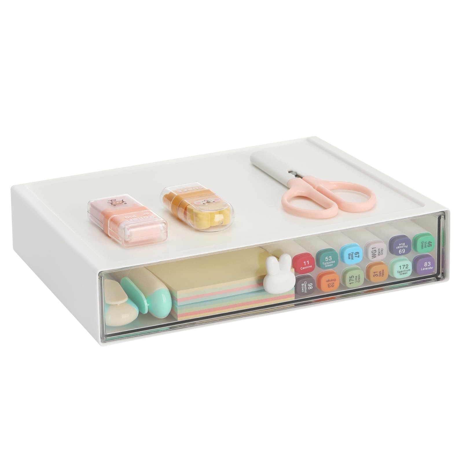 LETURE Stackable Desk Organizer, Plastic Storage White – Rabbit &6 Draws