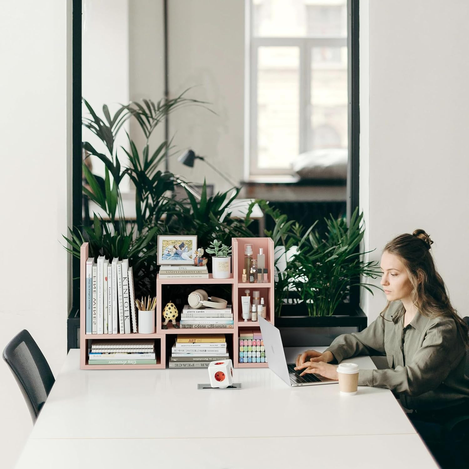 Desk Shelves Desktop Organizer Shlef – Pink Office Organization for Top of Desk