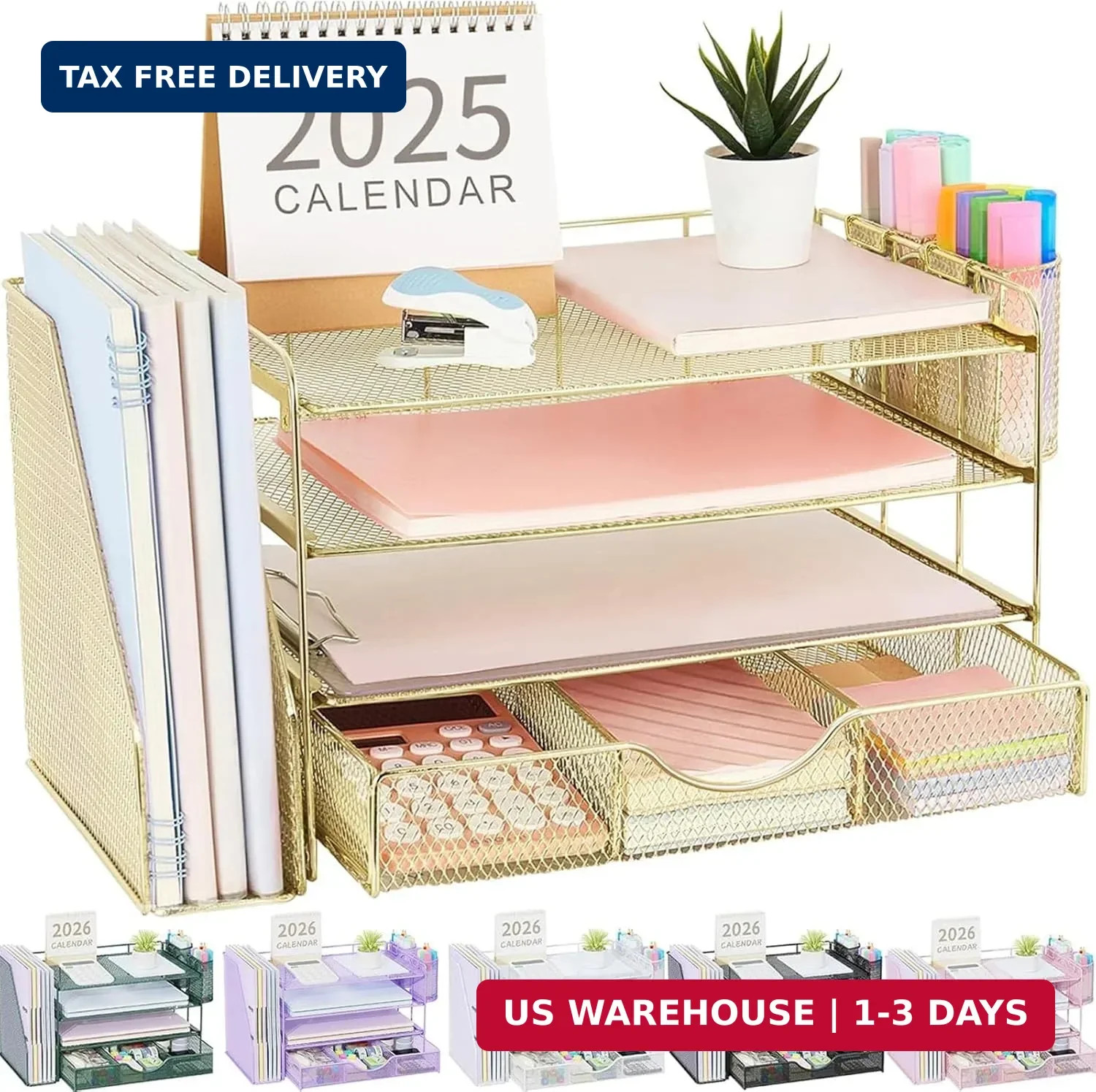 gianotter Desk Organizers and Accessories with File Holder, 4-Tier Desk Accessor