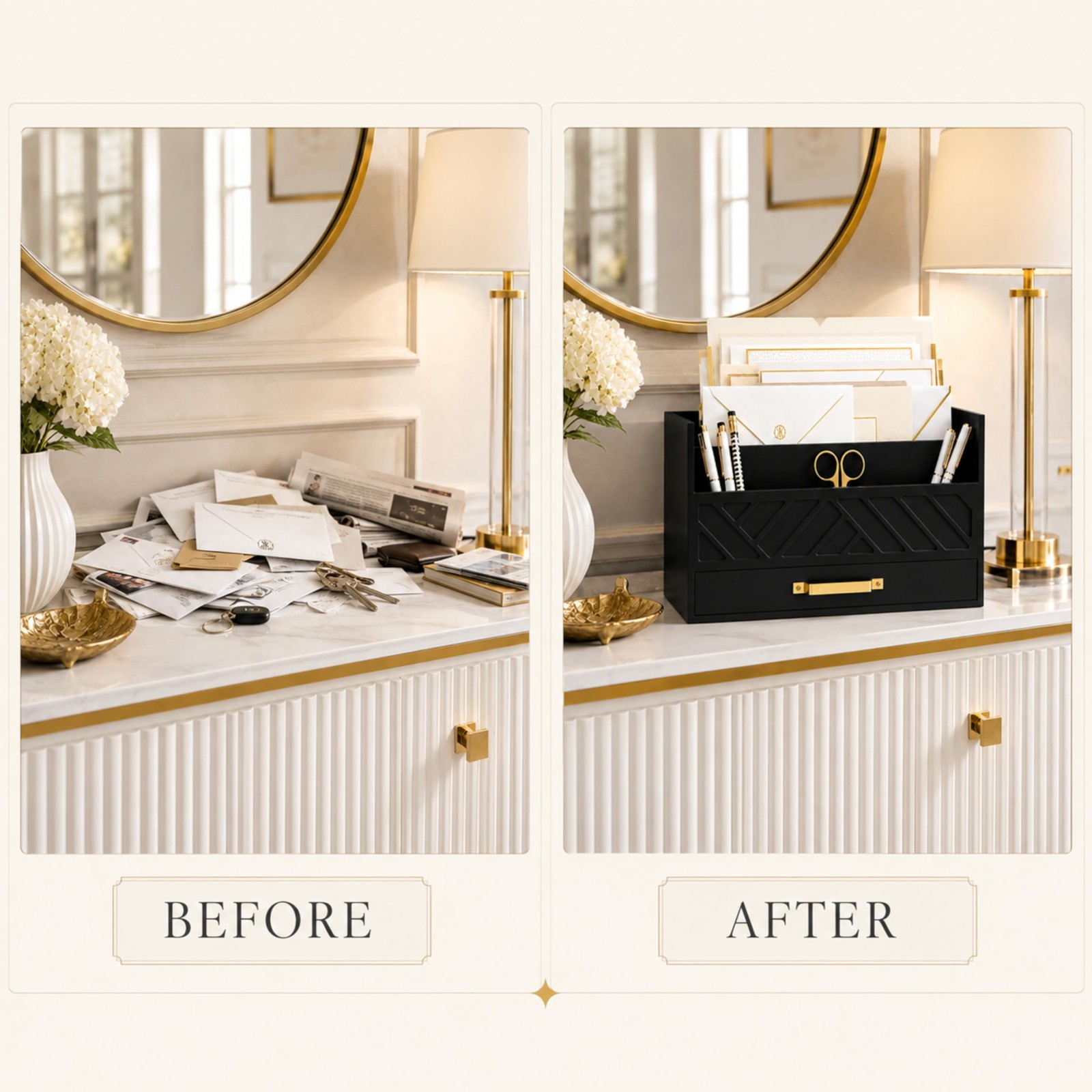 BLU MONACO | Wooden Mail Organizer with Drawer and Gold Handle | Mail Sorter …
