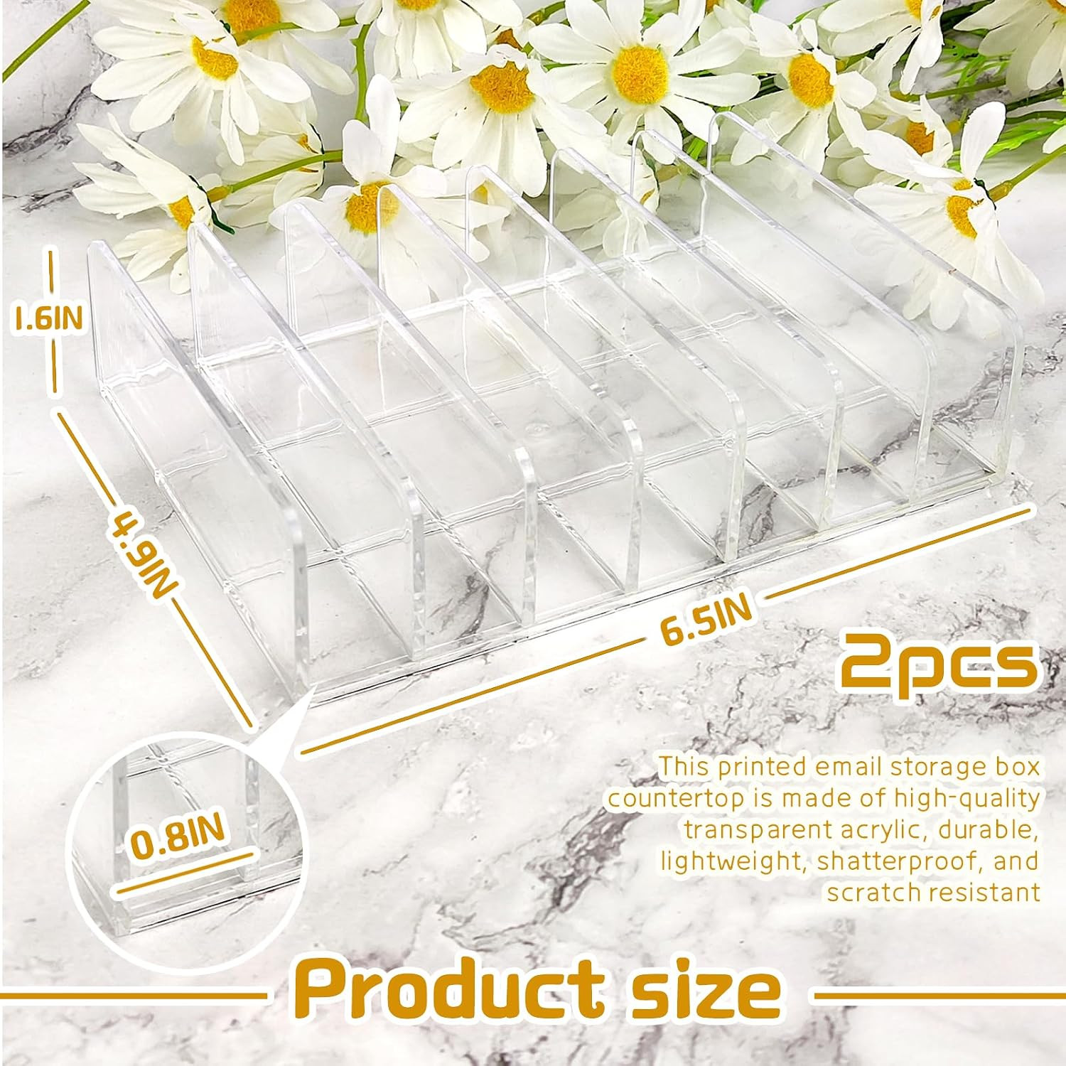 Acrylic Mail Organizer – 2 Pcs CD Holder with 7 Compartments, 7 X 5 X 1.57 Trans