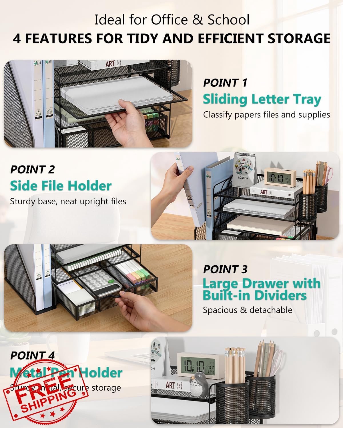 WALI Desk File Organizer 4-Tier Black 1 Pack