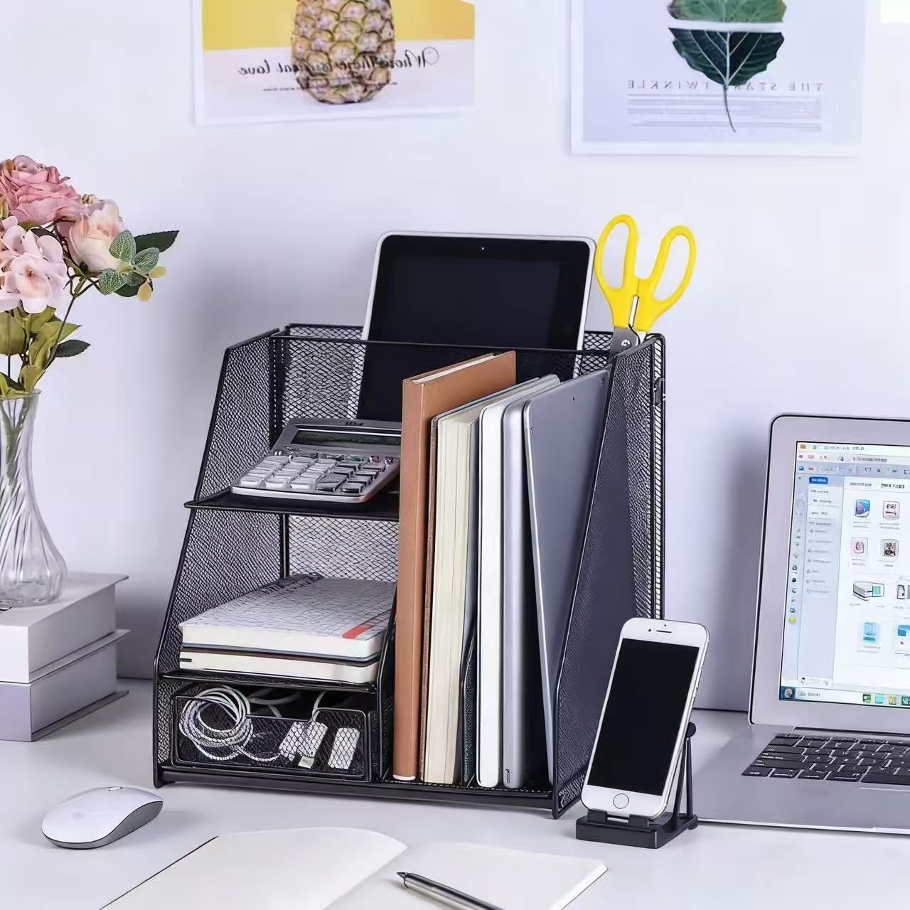 Black Mesh Desk Organizer Set, 3-in-1 Office with File