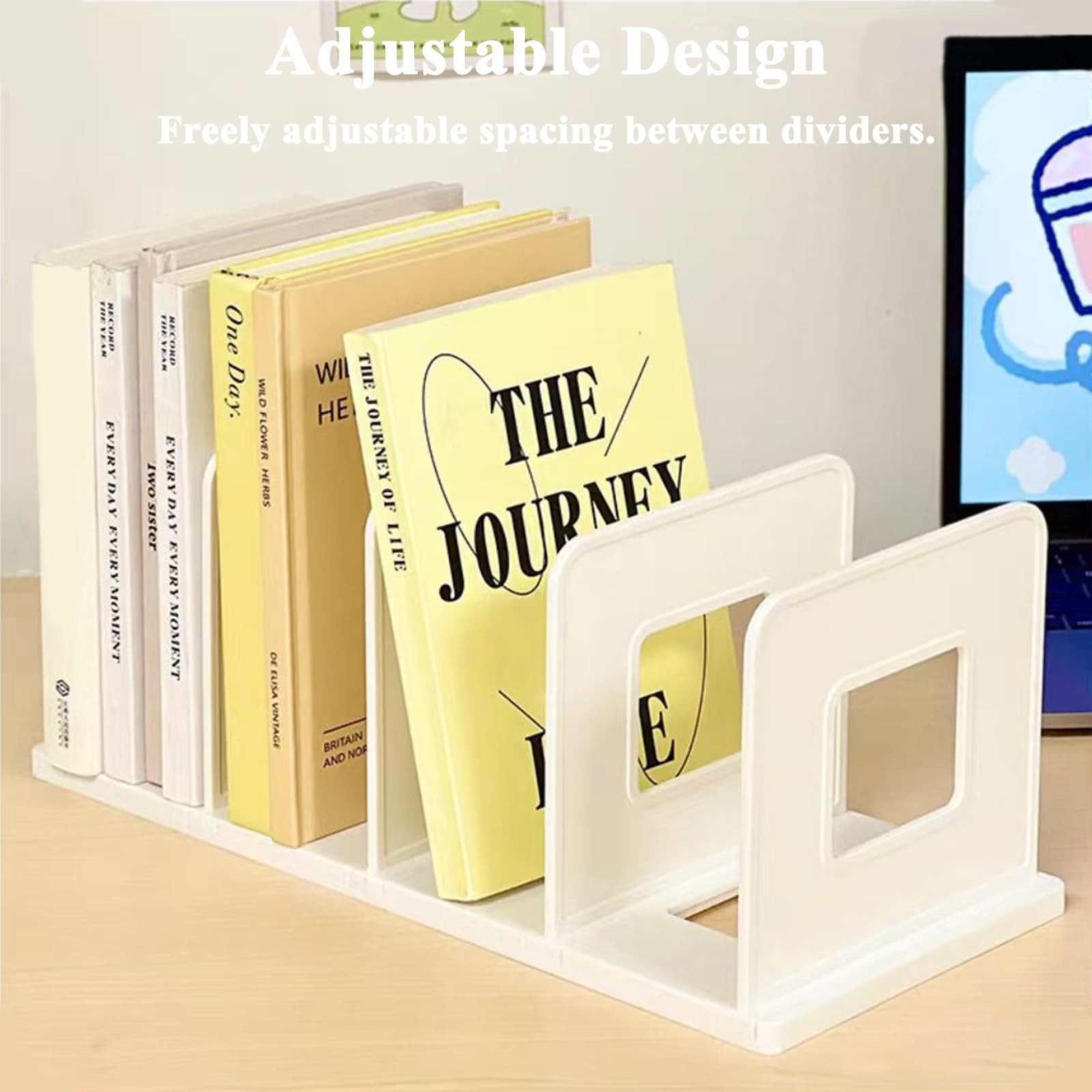 4 Section White File Sorter Plastic Adjustable Desktop Folder Organizer Rack