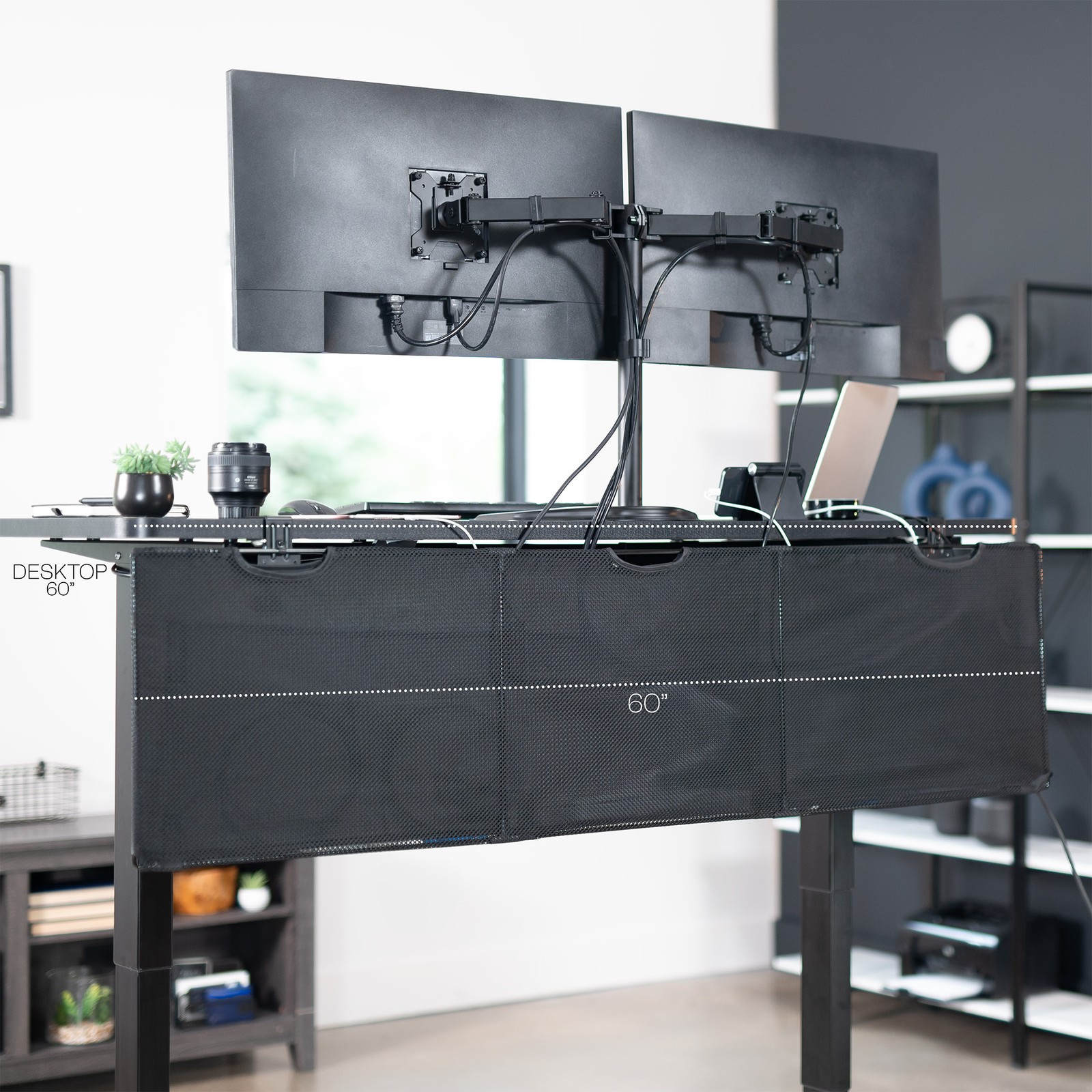 VIVO Black Clamp-on 60″ Privacy & Cable Management Sleeve Panel Kit for Desk
