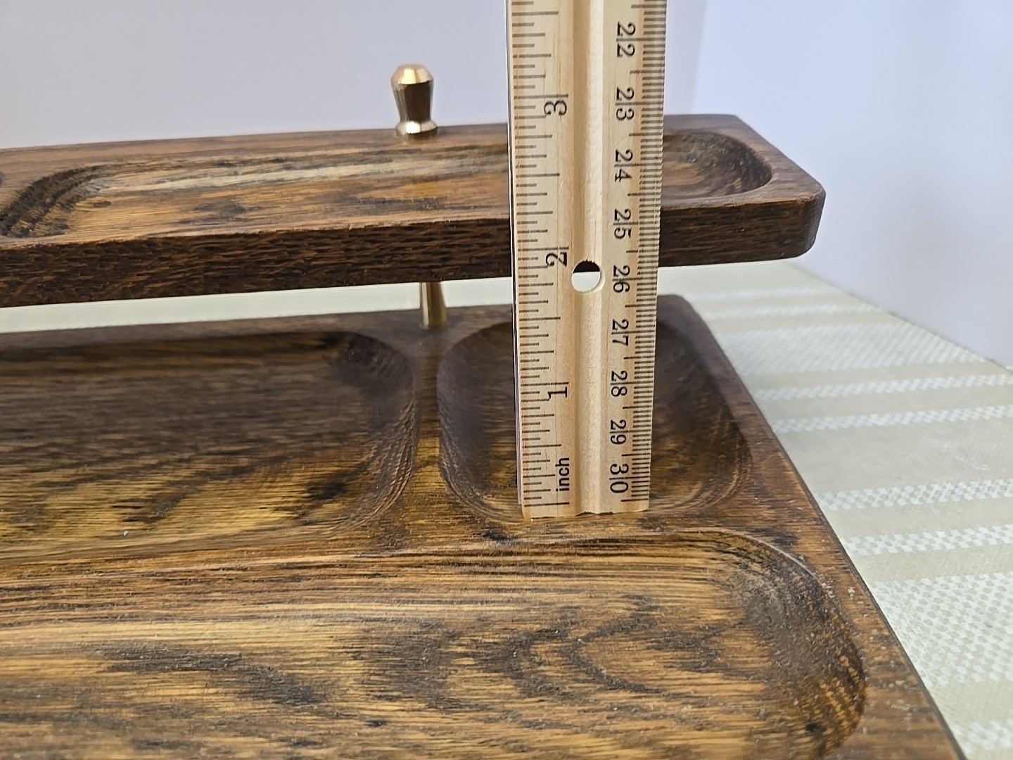 Solid Wood With Brass 2-Tier MCM Desk Organizer Dresser Valet jewelry Tray