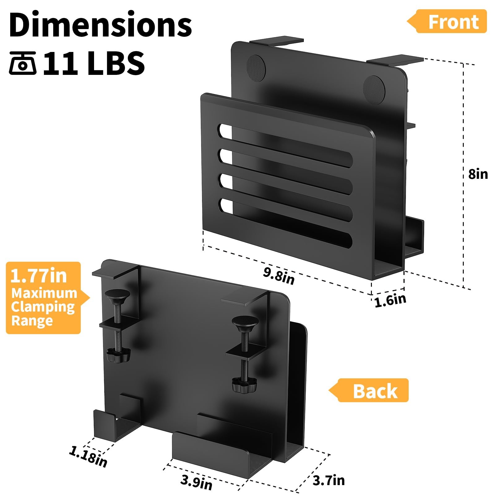 ROLIZOE Space Saving Desk Side Storage No 9.8 x 3.7 x 8 inches, Black