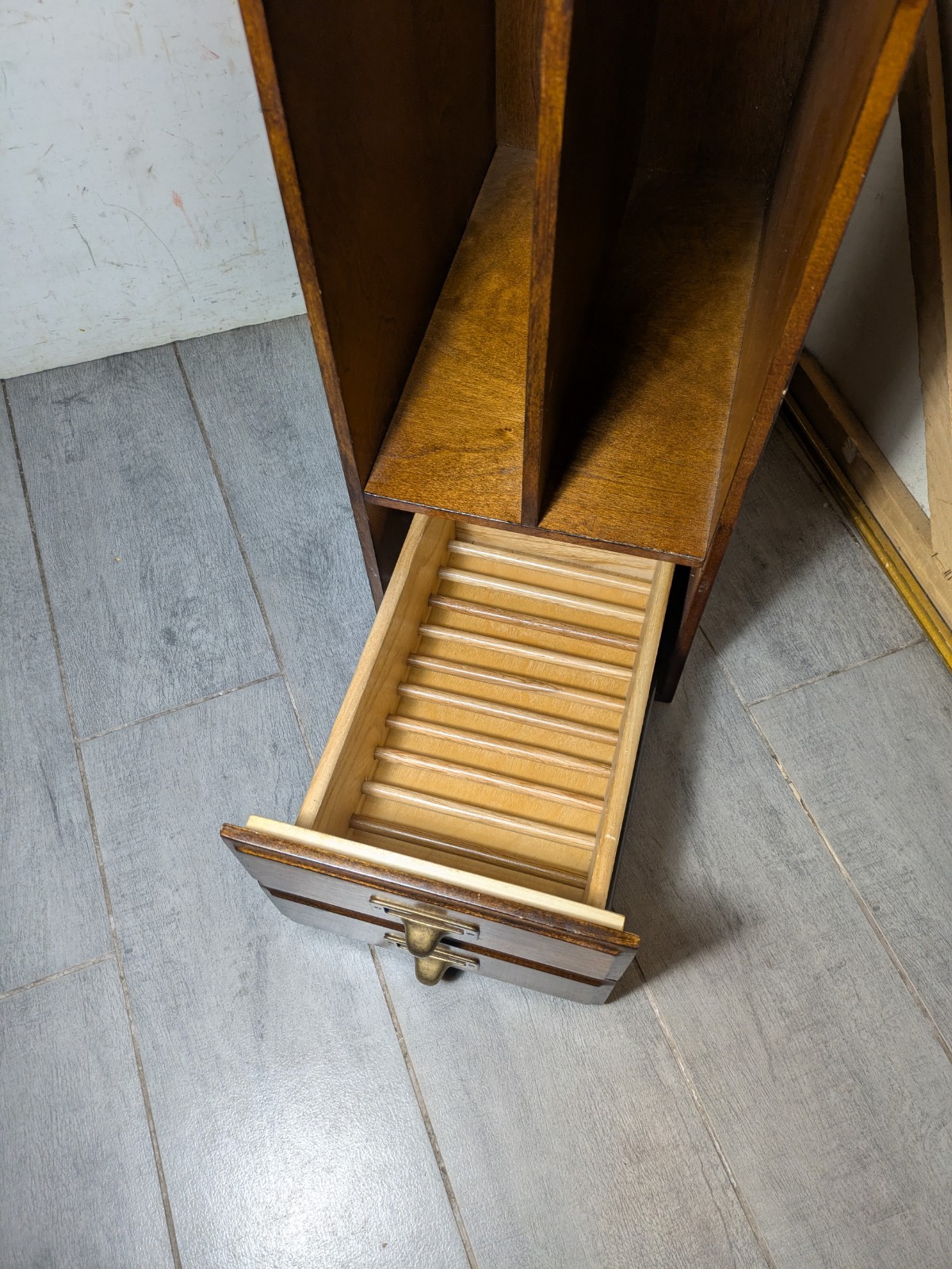 Vintage Wood Desktop Library Organizer Index Card Letter File Box Cabinet Drawer