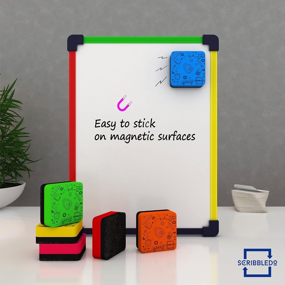 Magnetic Dry Erase Board Erasers 6 Pack Assorted Colors Smudge Free for Kids
