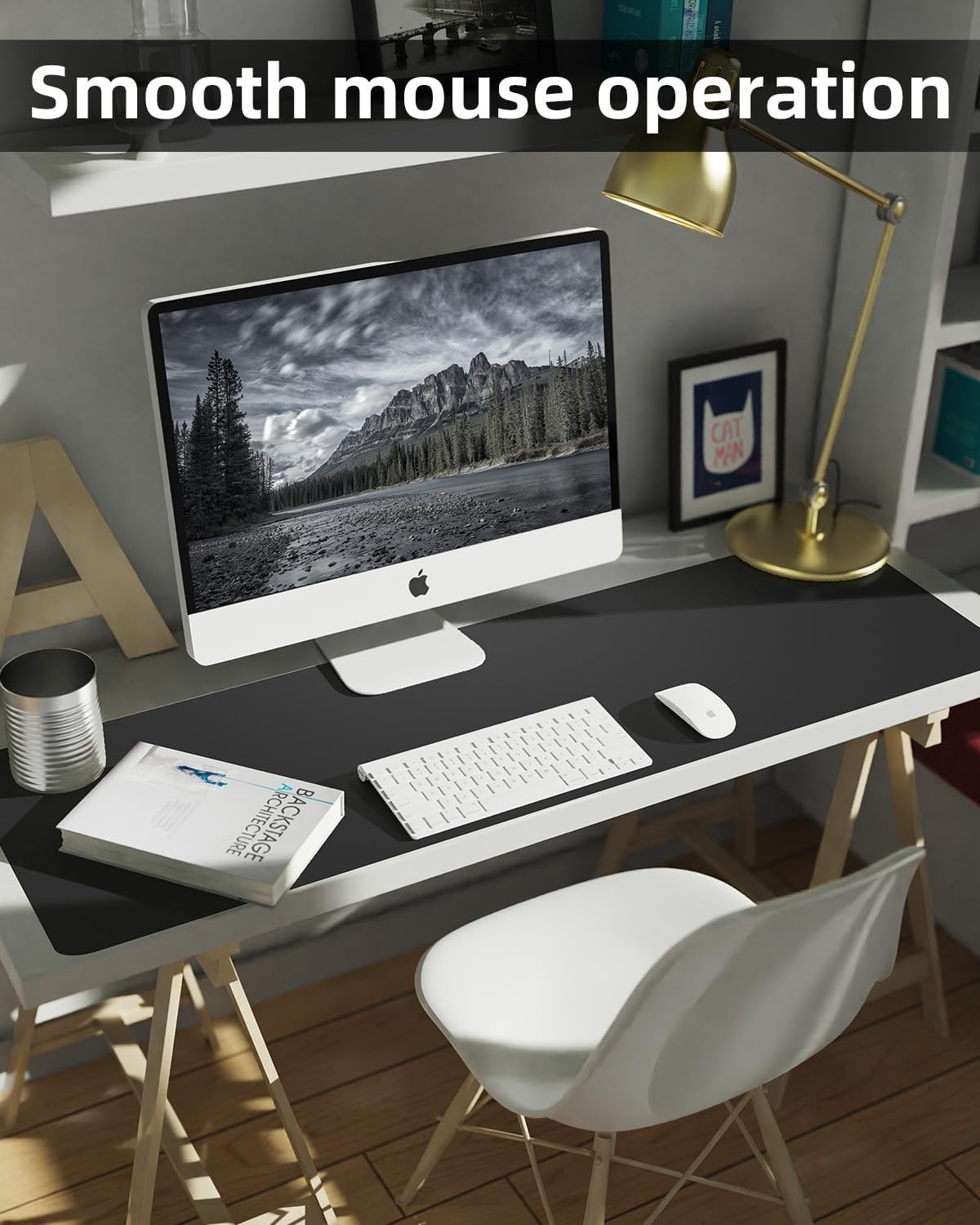 Extra Large Desk mat, Leather Pad Protector,Office 55″ x 17″, Black