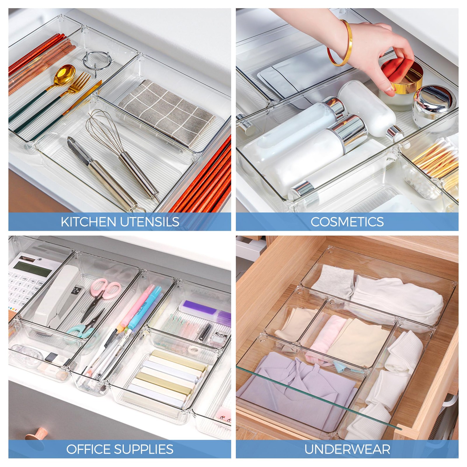 6 Pack Drawer Organizer – 6″ X 9″ Plastic Storage Bins, Acrylic Organizers wi…