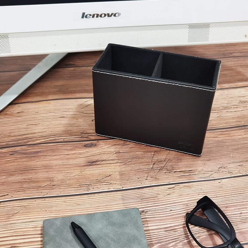PU Leather Pen Holder for Desk Double Compartments Pencil Holder Square Desk …