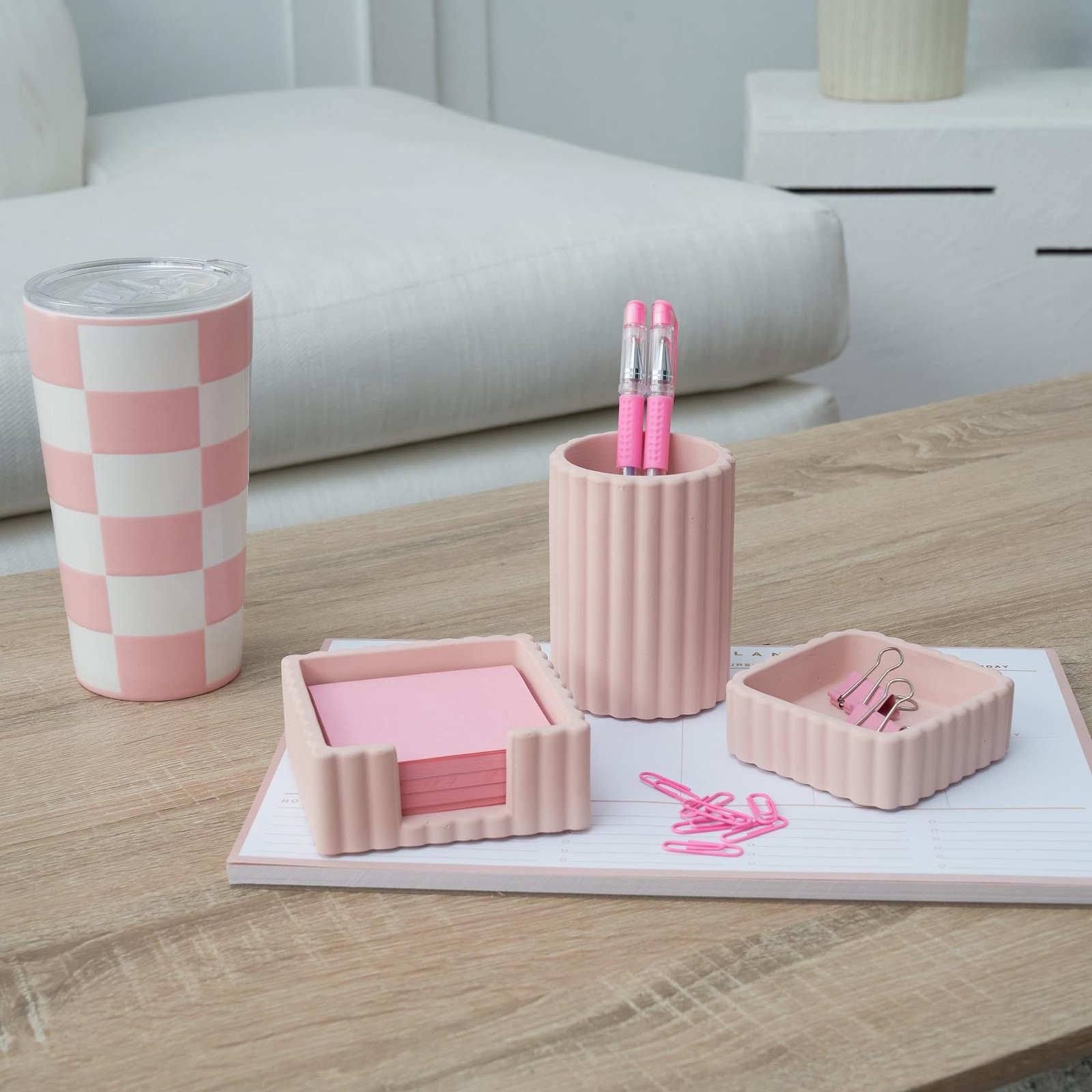 1 Set Modern Aesthetic Pink Concrete Desk Organizers Accessories 3 PCS