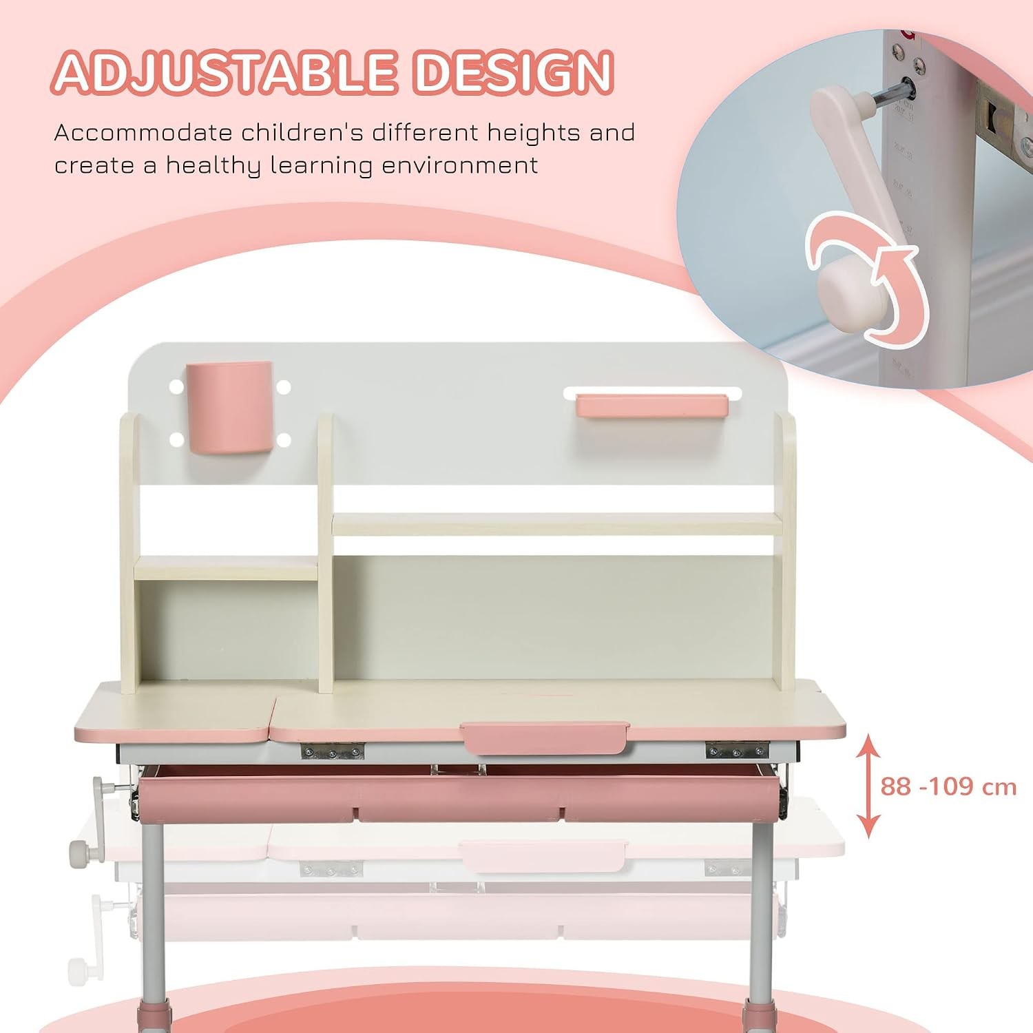 Wooden Kids Study Desk Height Adjustable Children School Study Table Student