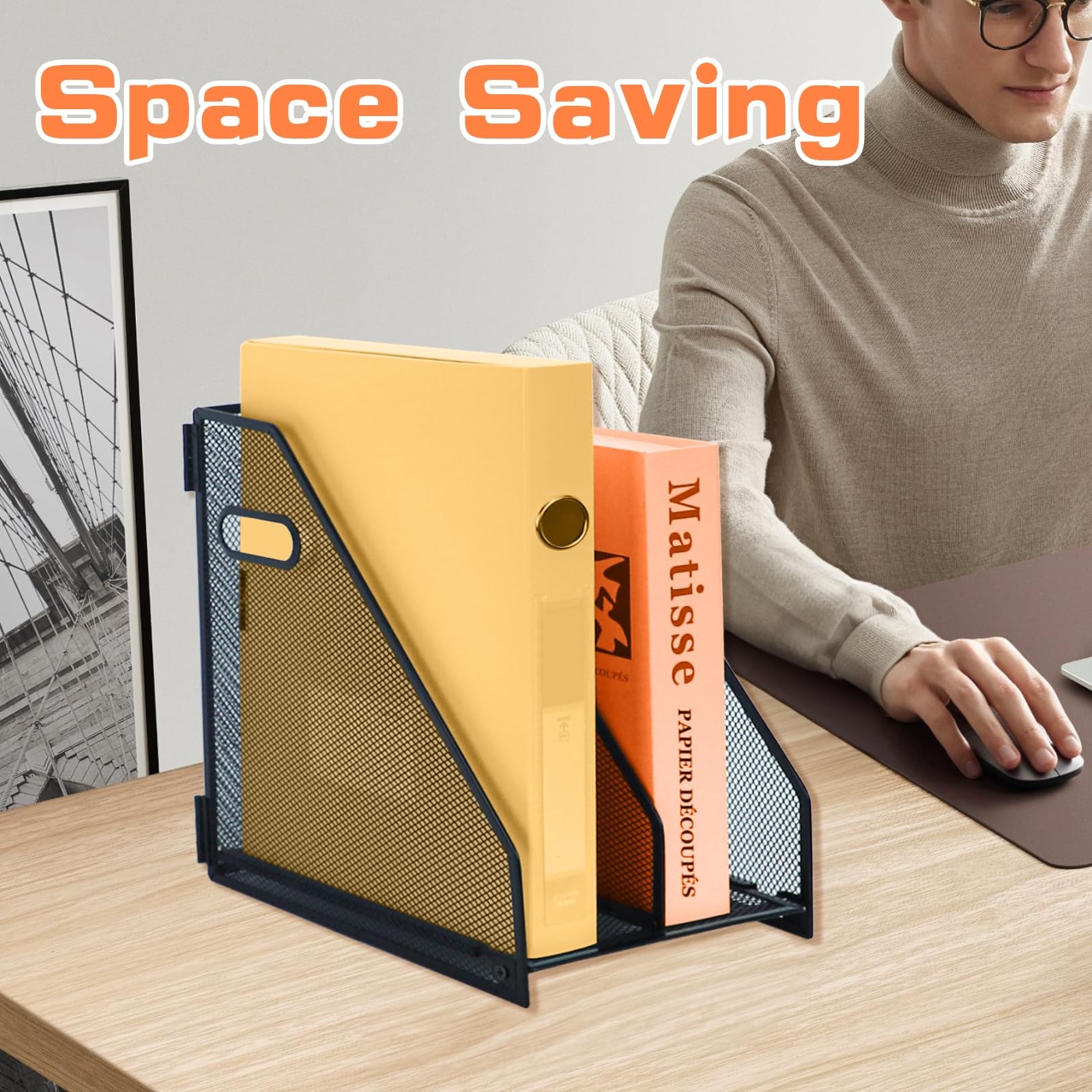 2 compartments metal file racks metal Mesh Desktop Organizer for Desk, Storag…