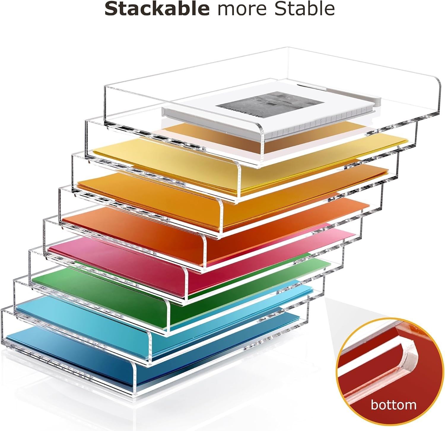 4 Tier Acrylic Stackable Letter Tray A4 Paper Organizer File Sorter Clear