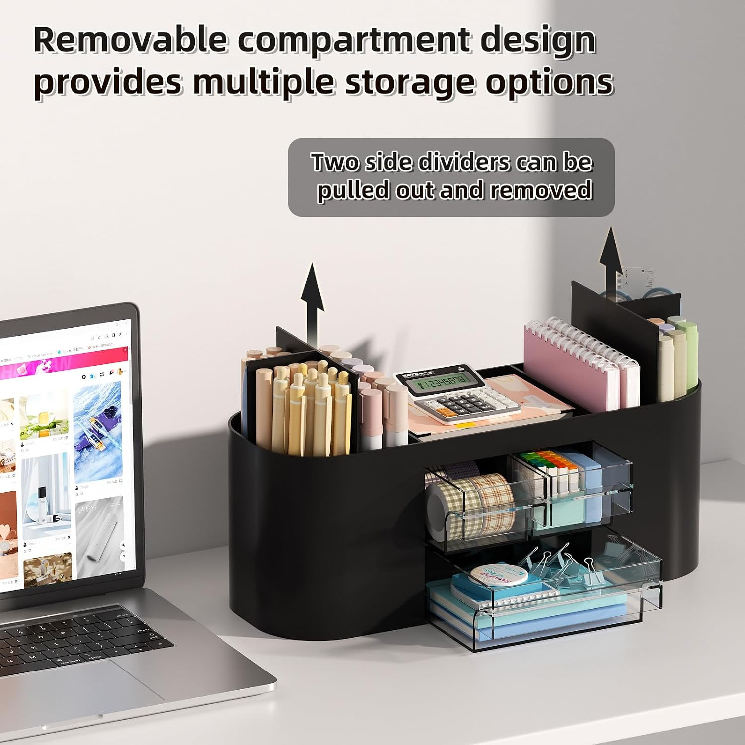 Desk Organizer Pen Holder with 3 Drawers, Multi-Functional Pencil Holder,Desk Or
