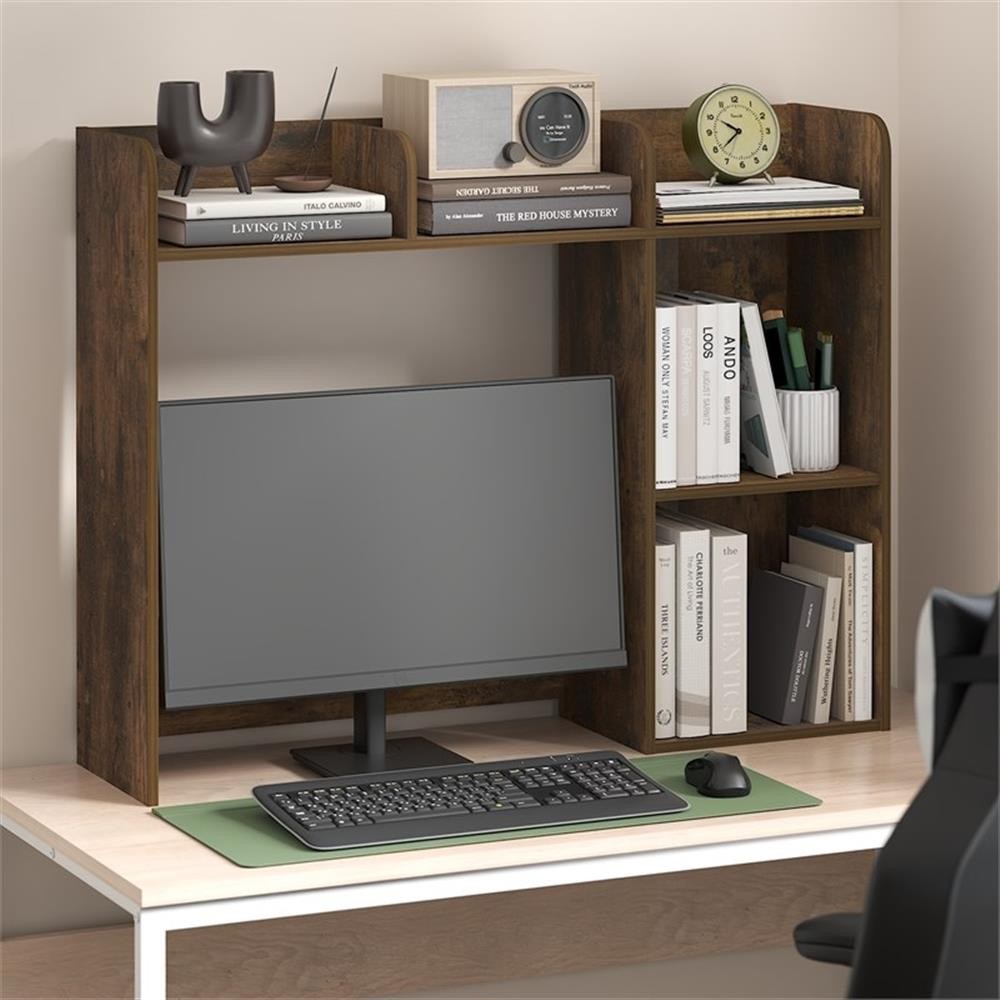 Pemberly Row 5 Shelf Desktop Hutch Organizer for Home Office in Amber Pine