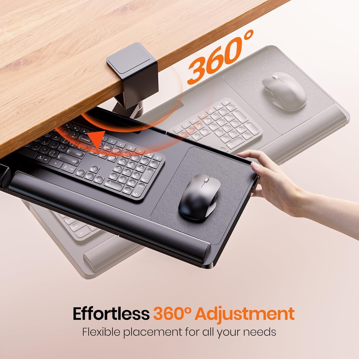Klearlook Keyboard Tray Under Desk with 360° Rotation, Ergonomic Black