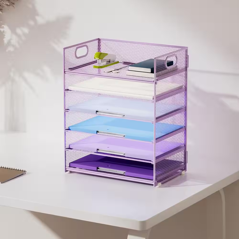 Purple 12.6 In. X 13.5 In. Metal Desk File Organizer with Handle