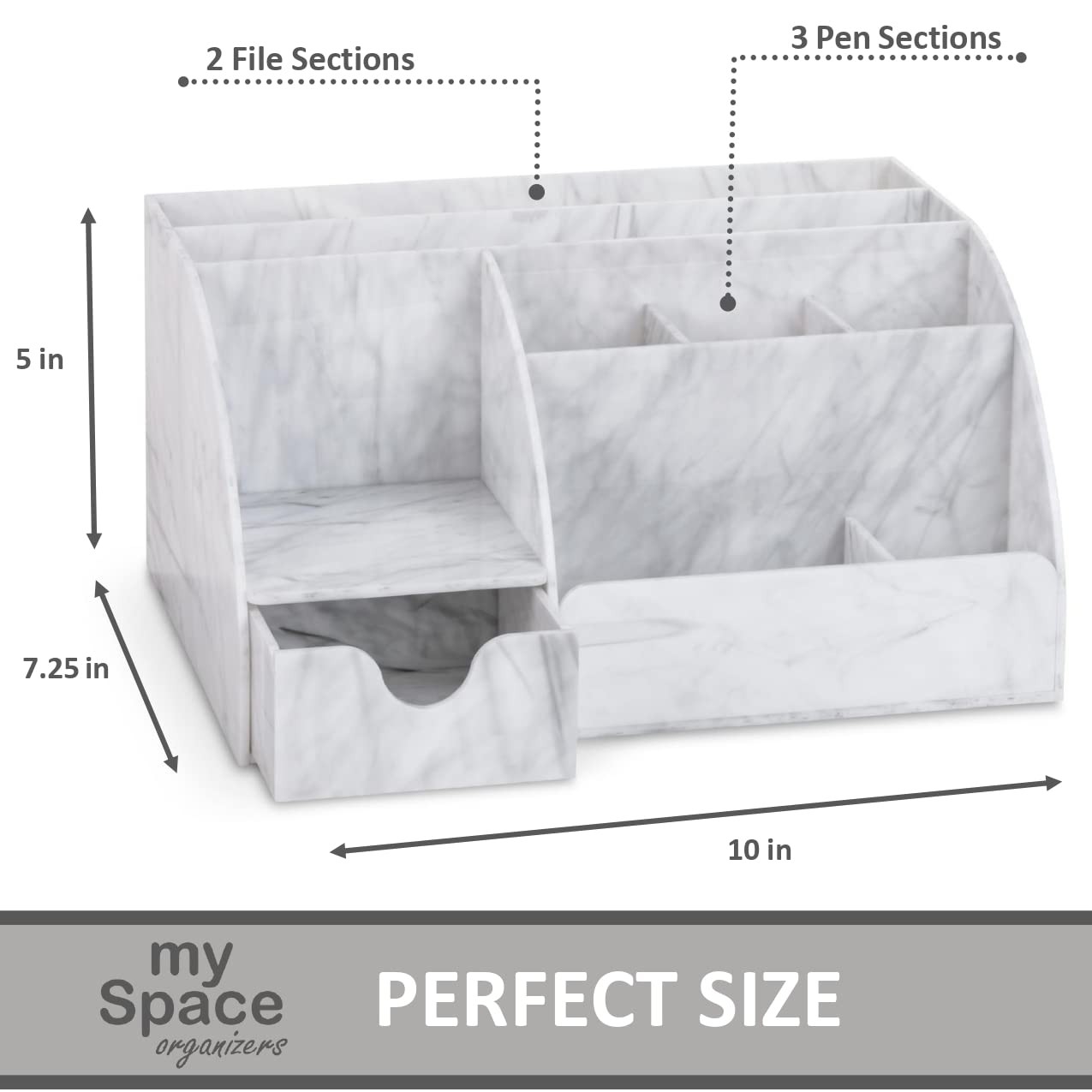 Marble Desk Organizer, 9~Section Pencil Pen Holder for Office Supplies, White