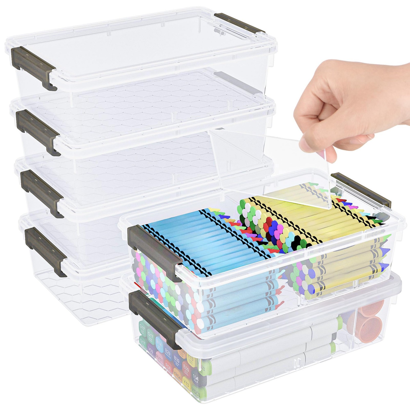 6 Pack Extra Large Pencil Boxes with Divider Stackable Storage Cases
