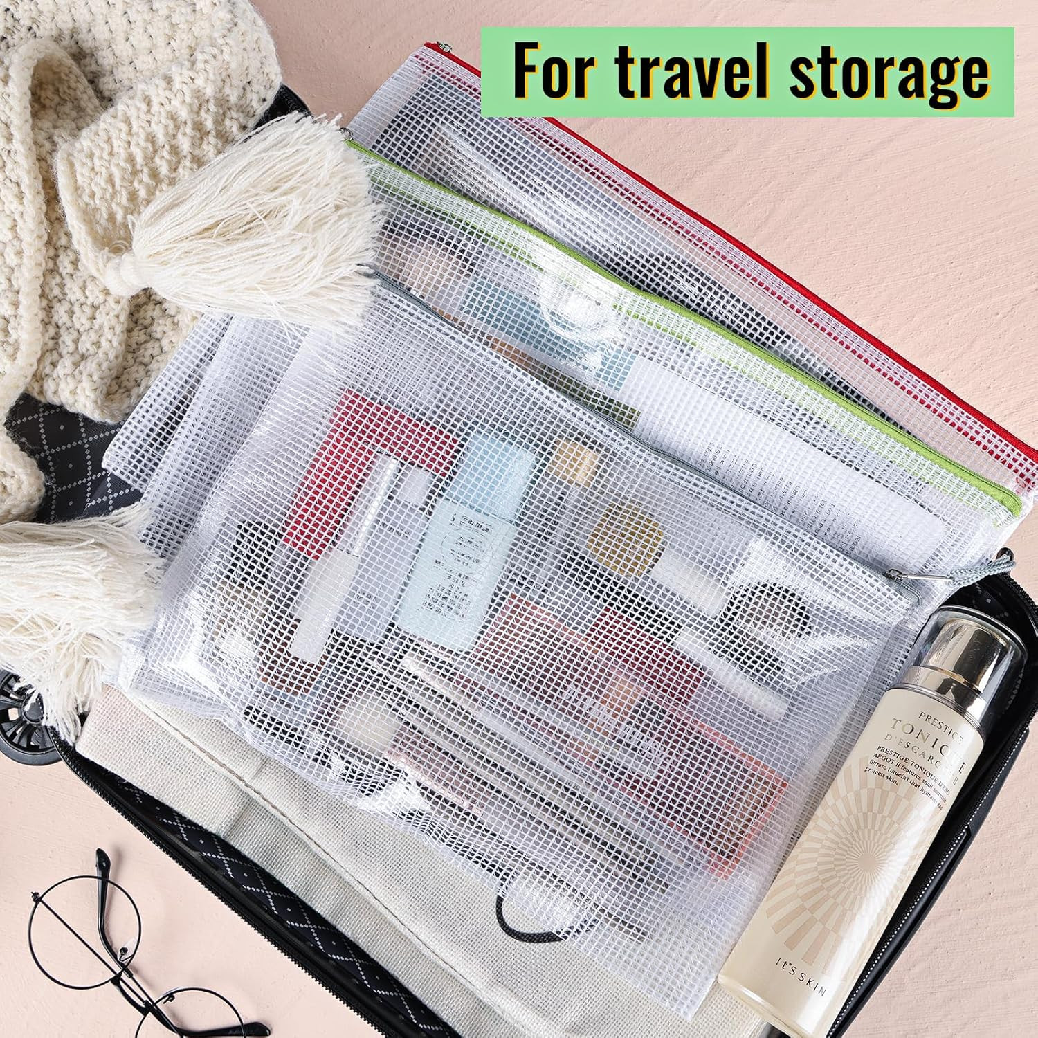 14Pcs Zipper Pouches for Organizing, 8 Sizes 14 Colors Waterproof Mesh Bags