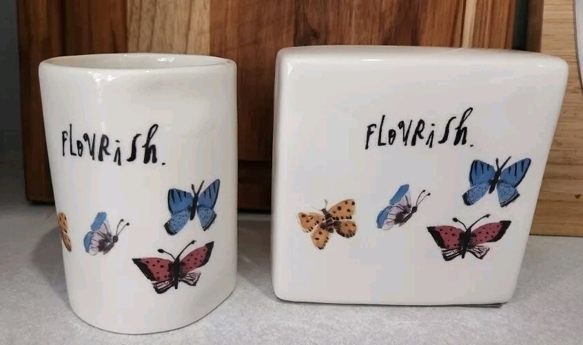 Rae Dunn BUTTERFLY “Flourish” Desk Paperweight Pencil Holder Inspiration NEW