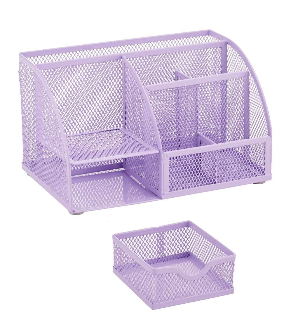 Annova Mesh Desk Organizer Office with 7 Compartments + Light Purple