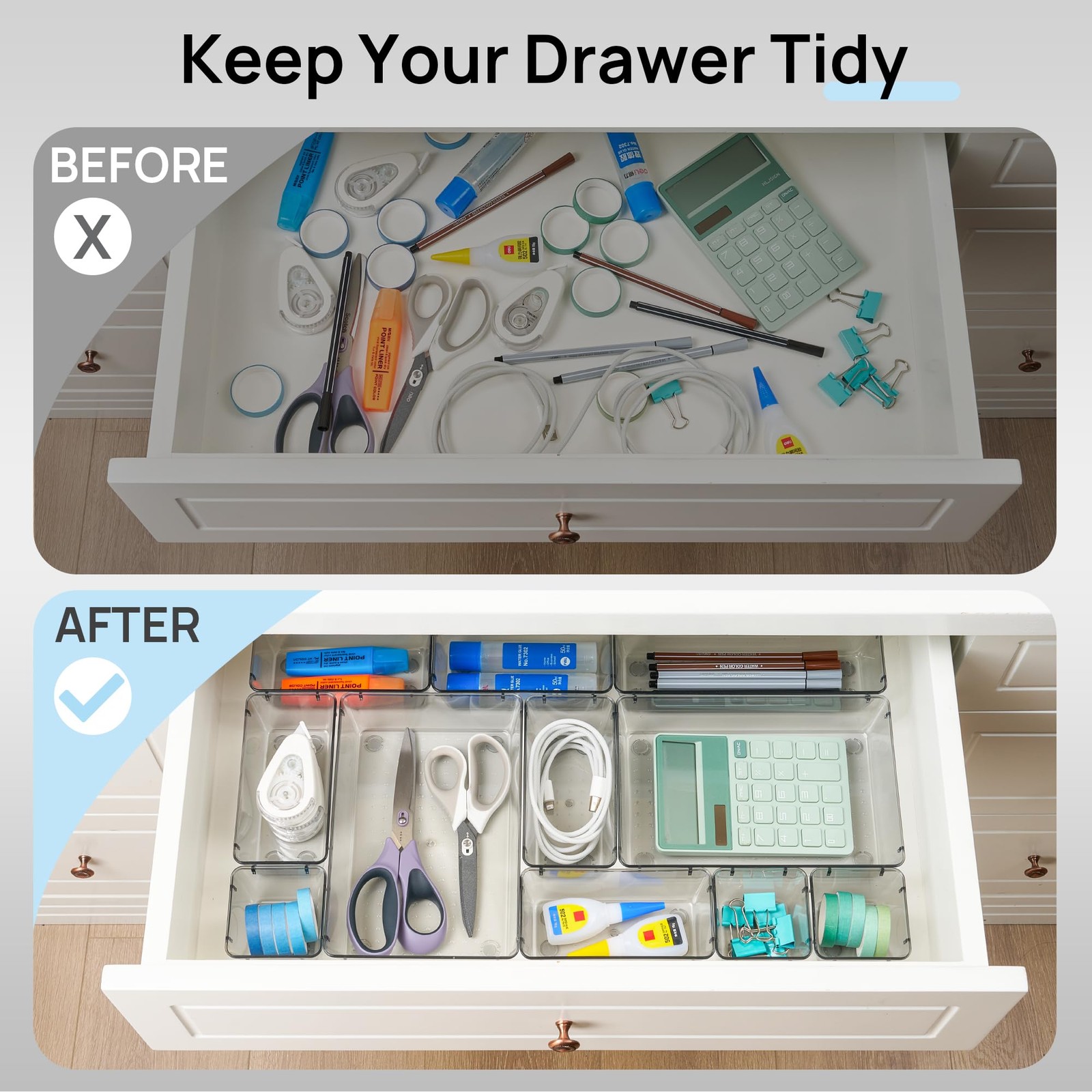 25 PCS Office Desk Drawer Organizer Tray 4Size Plastic Storage Bin Vanity